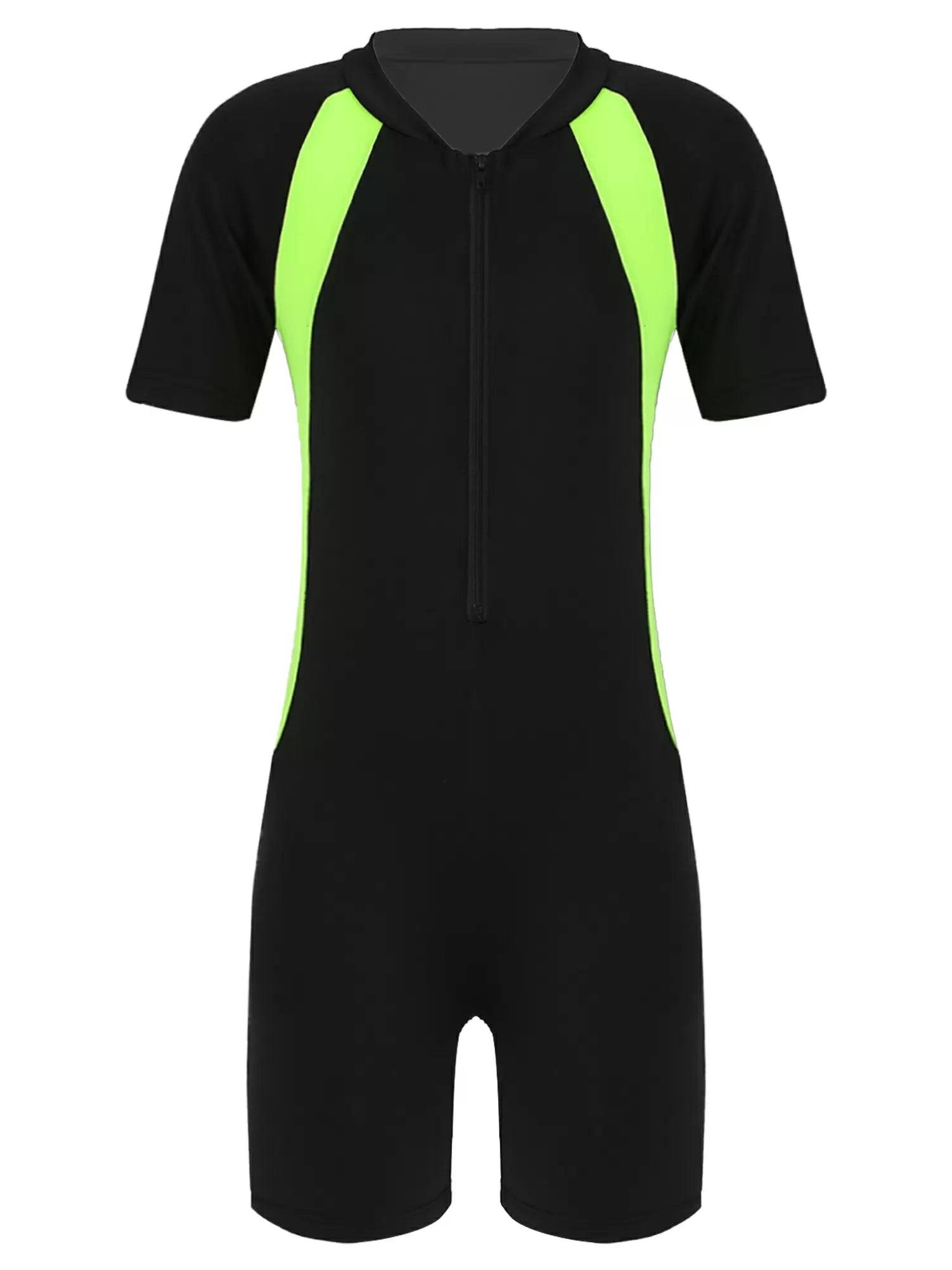 Kids Girls One-piece Rash Guard Short Sleeves Zippered Swimsuit