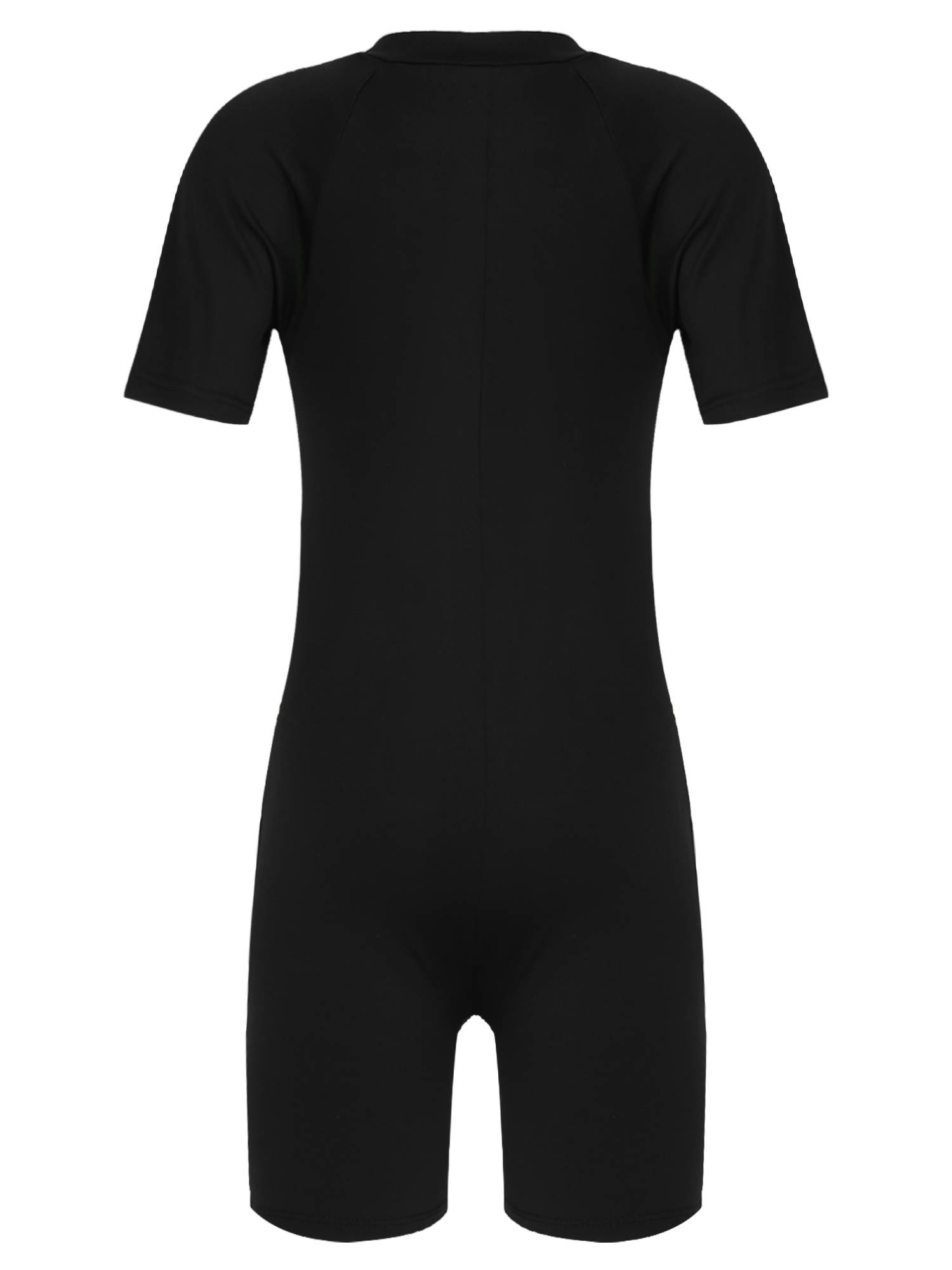Kids Girls One-piece Rash Guard Short Sleeves Zippered Swimsuit