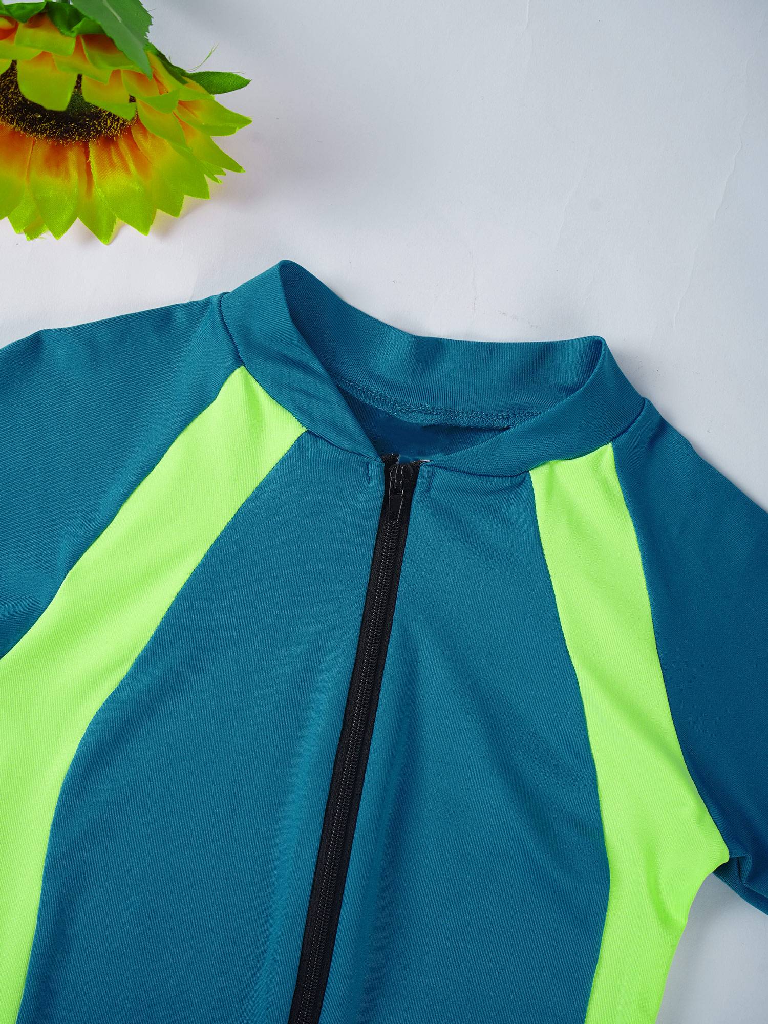 Kids Girls One-piece Rash Guard Short Sleeves Zippered Swimsuit