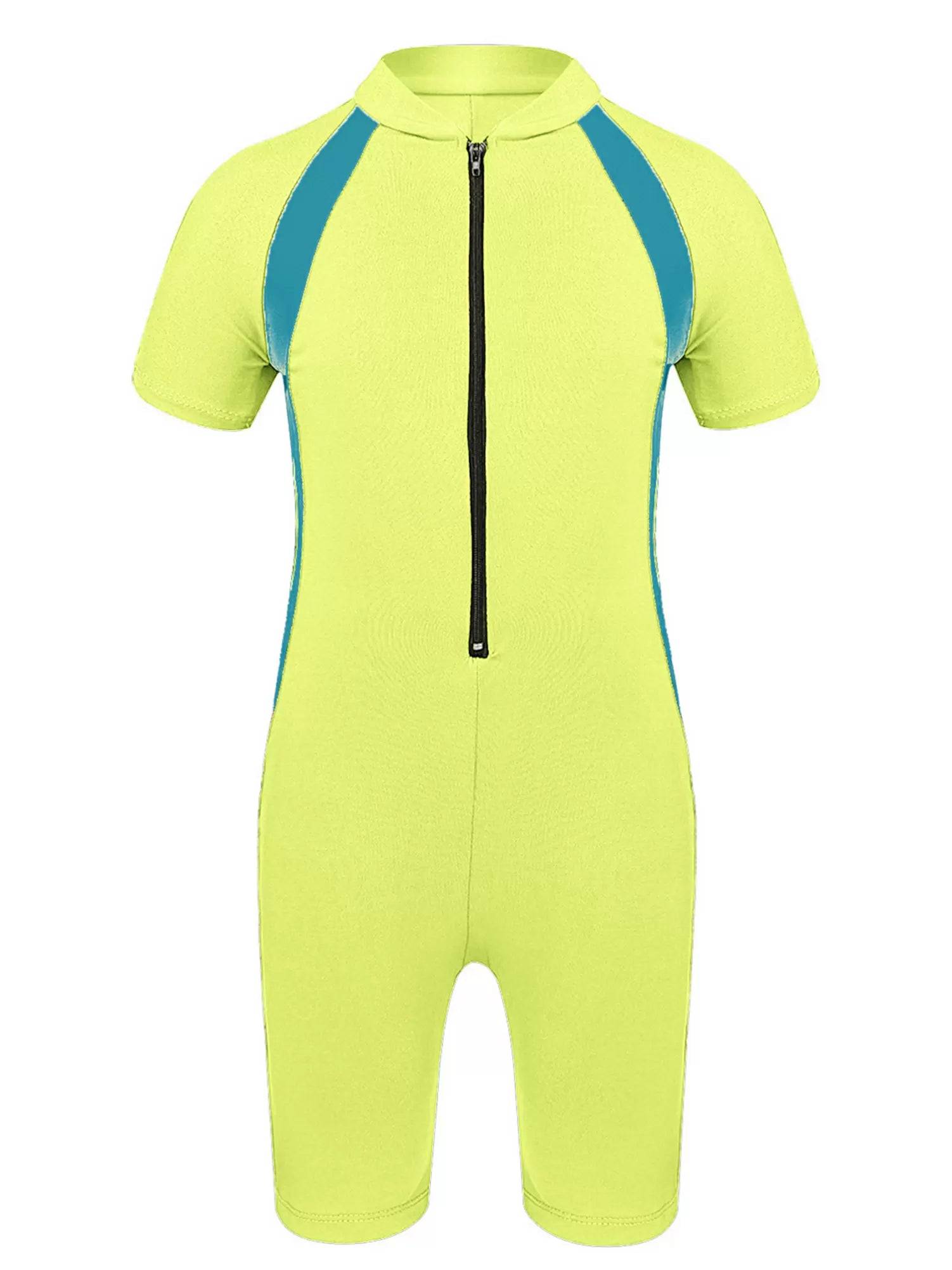 Kids Girls One-piece Rash Guard Short Sleeves Zippered Swimsuit