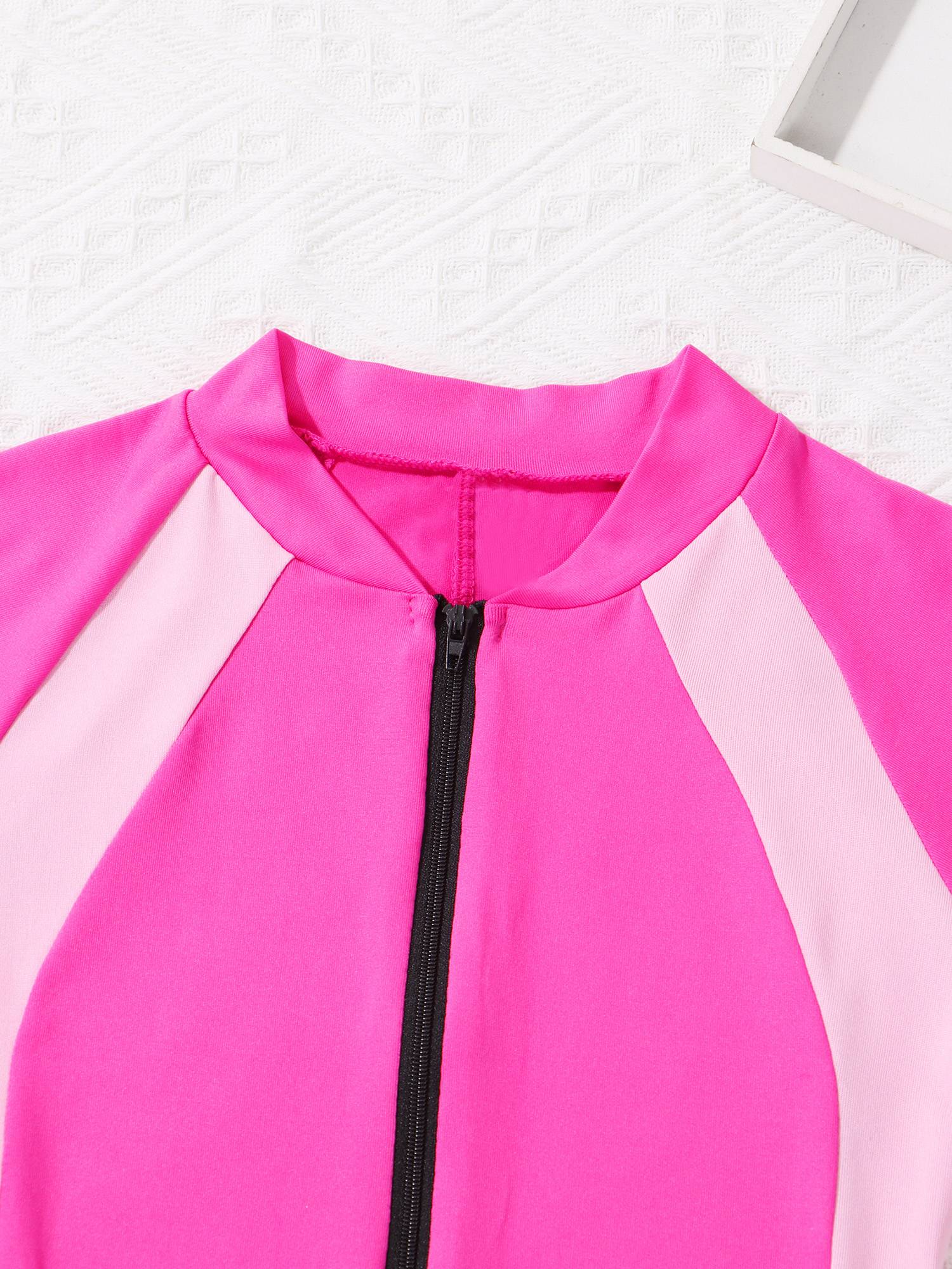 Kids Girls One-piece Rash Guard Short Sleeves Zippered Swimsuit