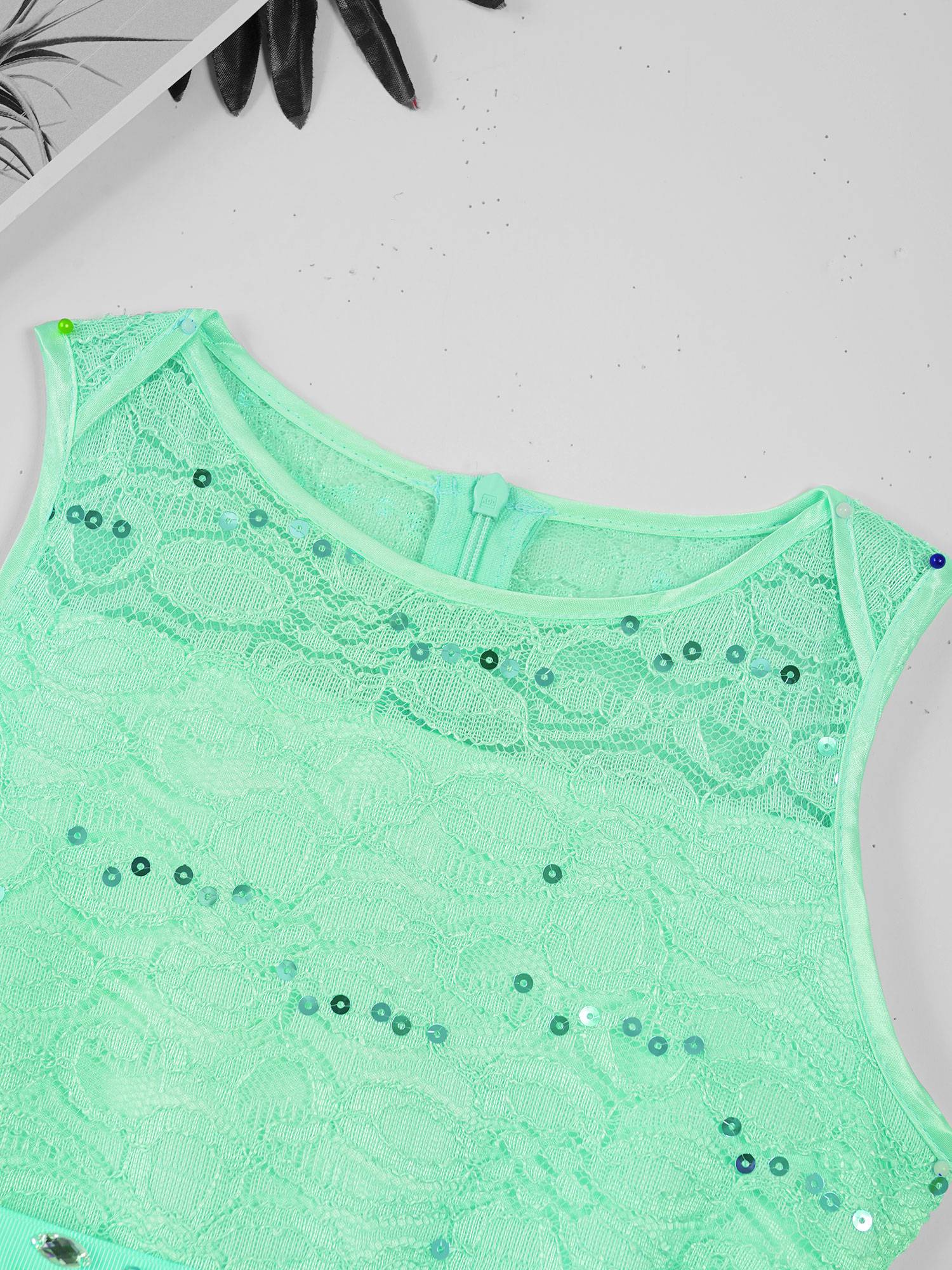 Girls Sequined Lace Chiffon Flower Girls Dresses