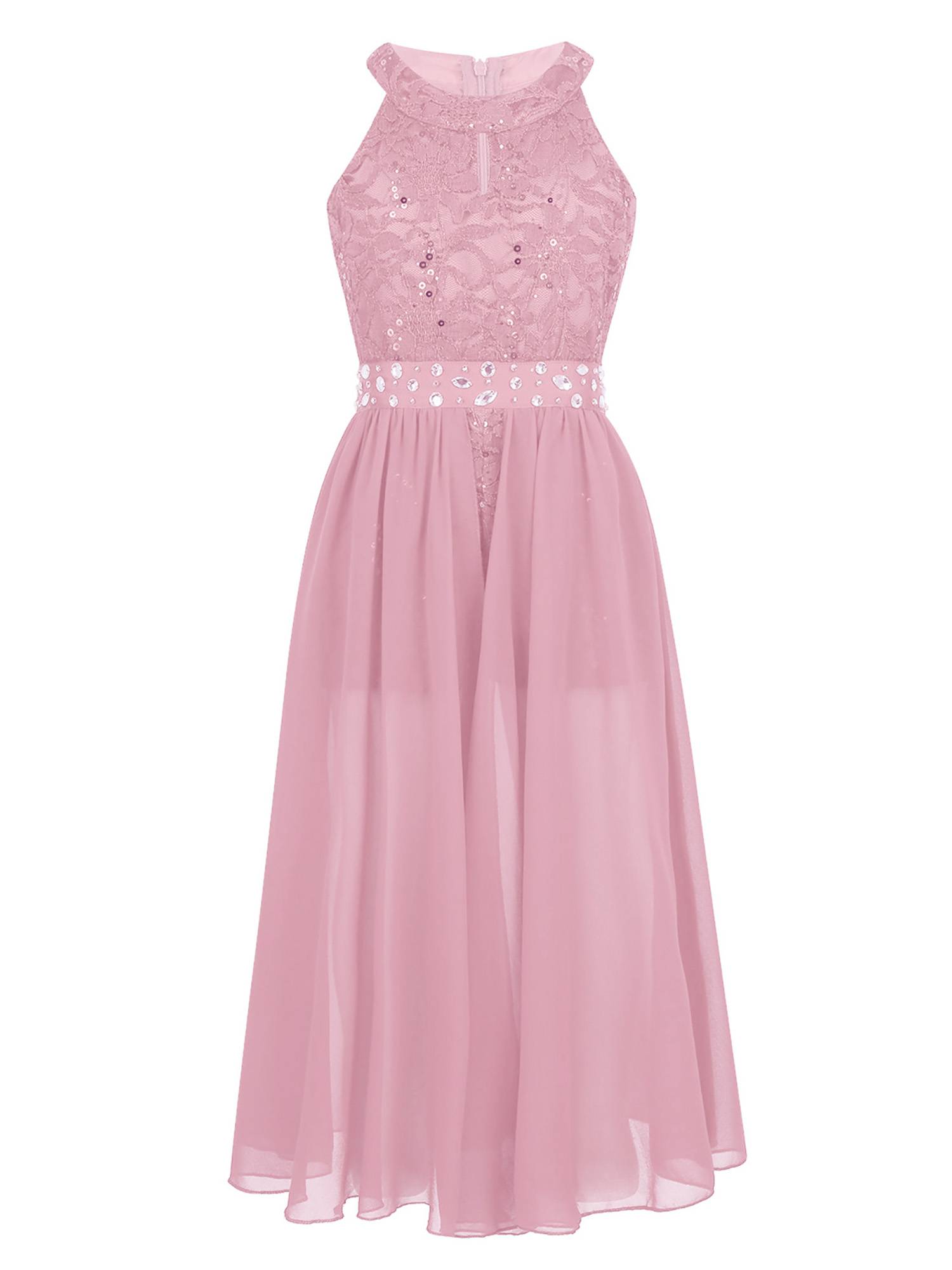Girls Sleeveless Floral Lace Maxi Romper Prom Dress