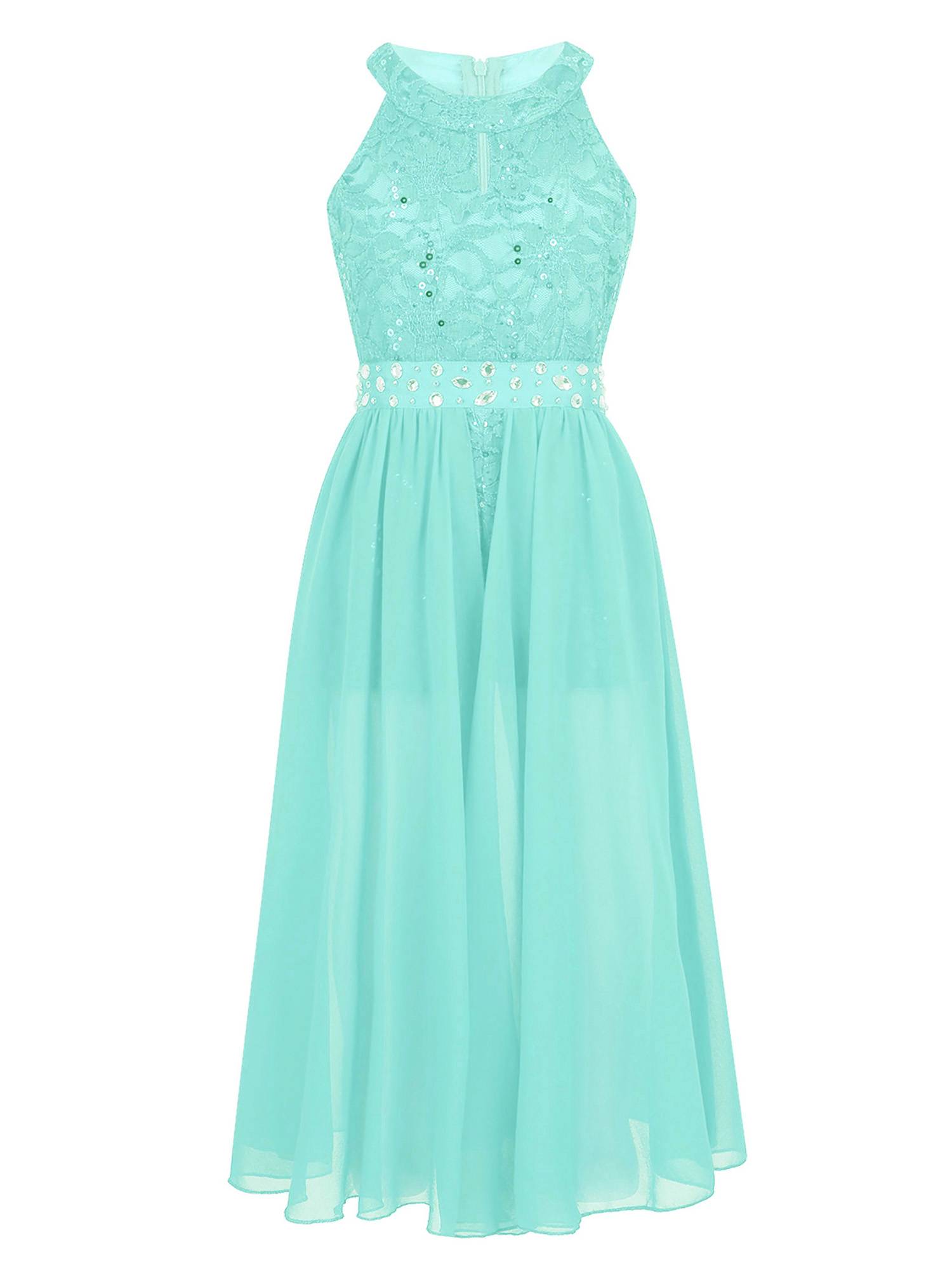 Girls Sleeveless Floral Lace Maxi Romper Prom Dress