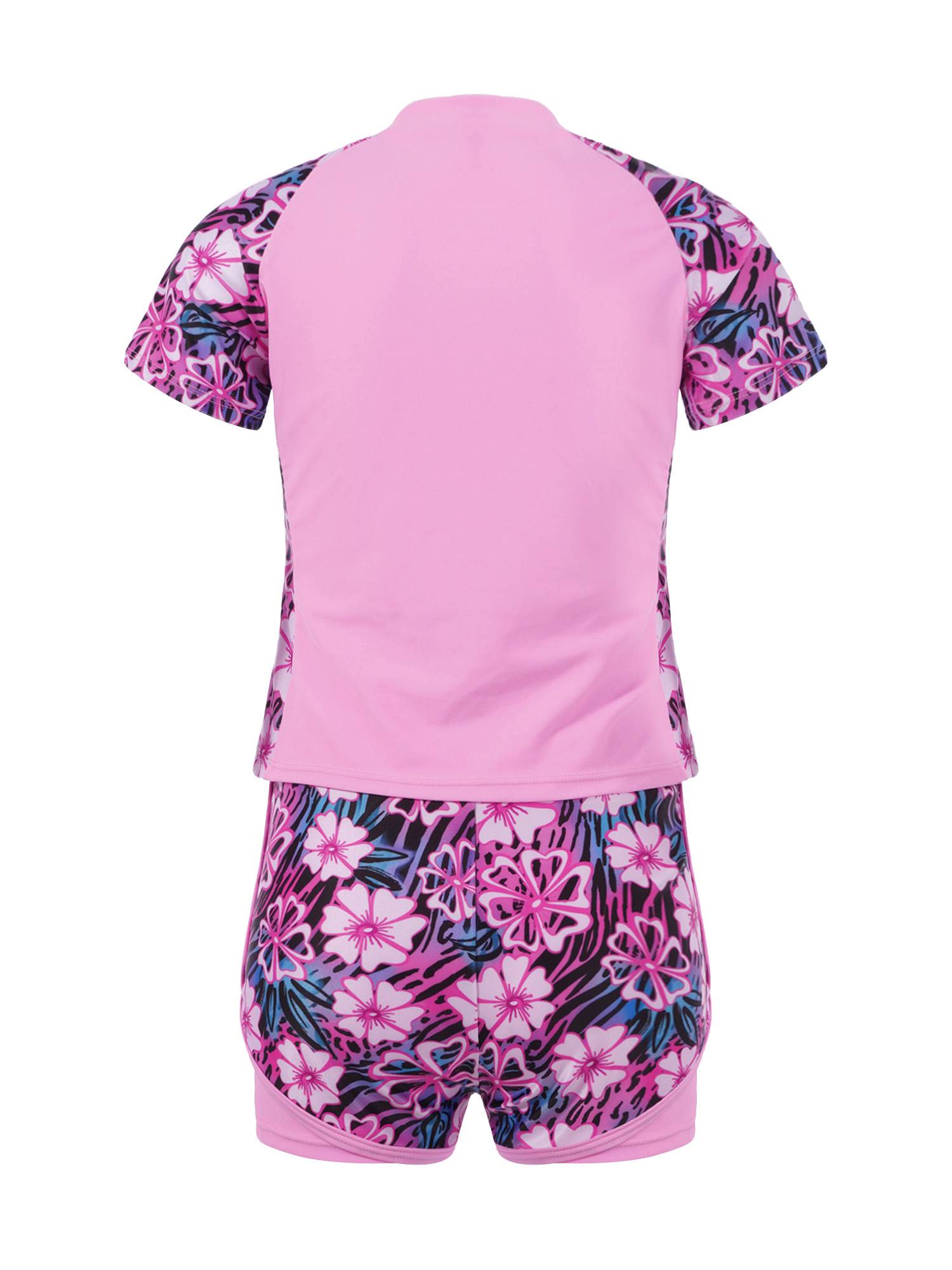 Kids Girls 2Pcs Short Sleeves Rash Guard and Shorts Swimsuit Set