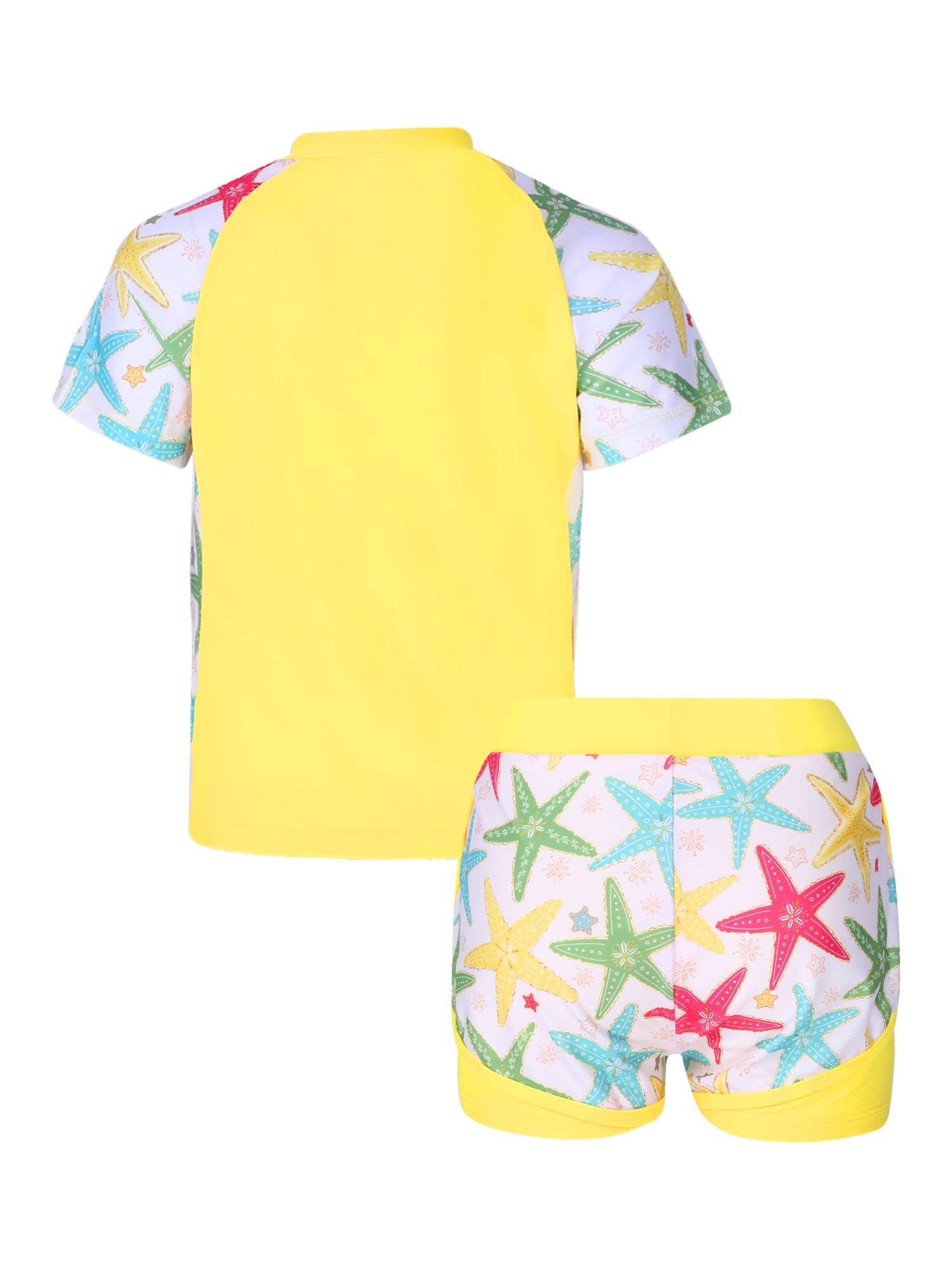 Kids Girls 2Pcs Short Sleeves Rash Guard and Shorts Swimsuit Set