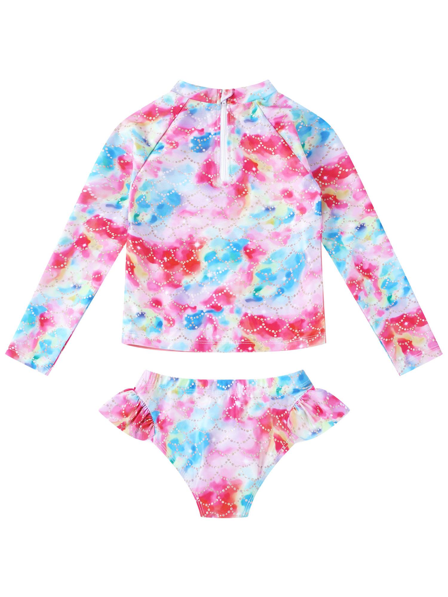 Kids Girls 2pcs Unicorn Print Rash Guard and Briefs Swimsuit Set