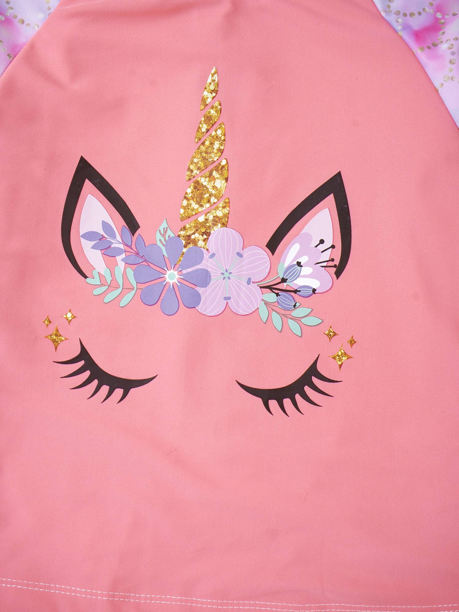 Kids Girls 2pcs Unicorn Print Rash Guard and Briefs Swimsuit Set