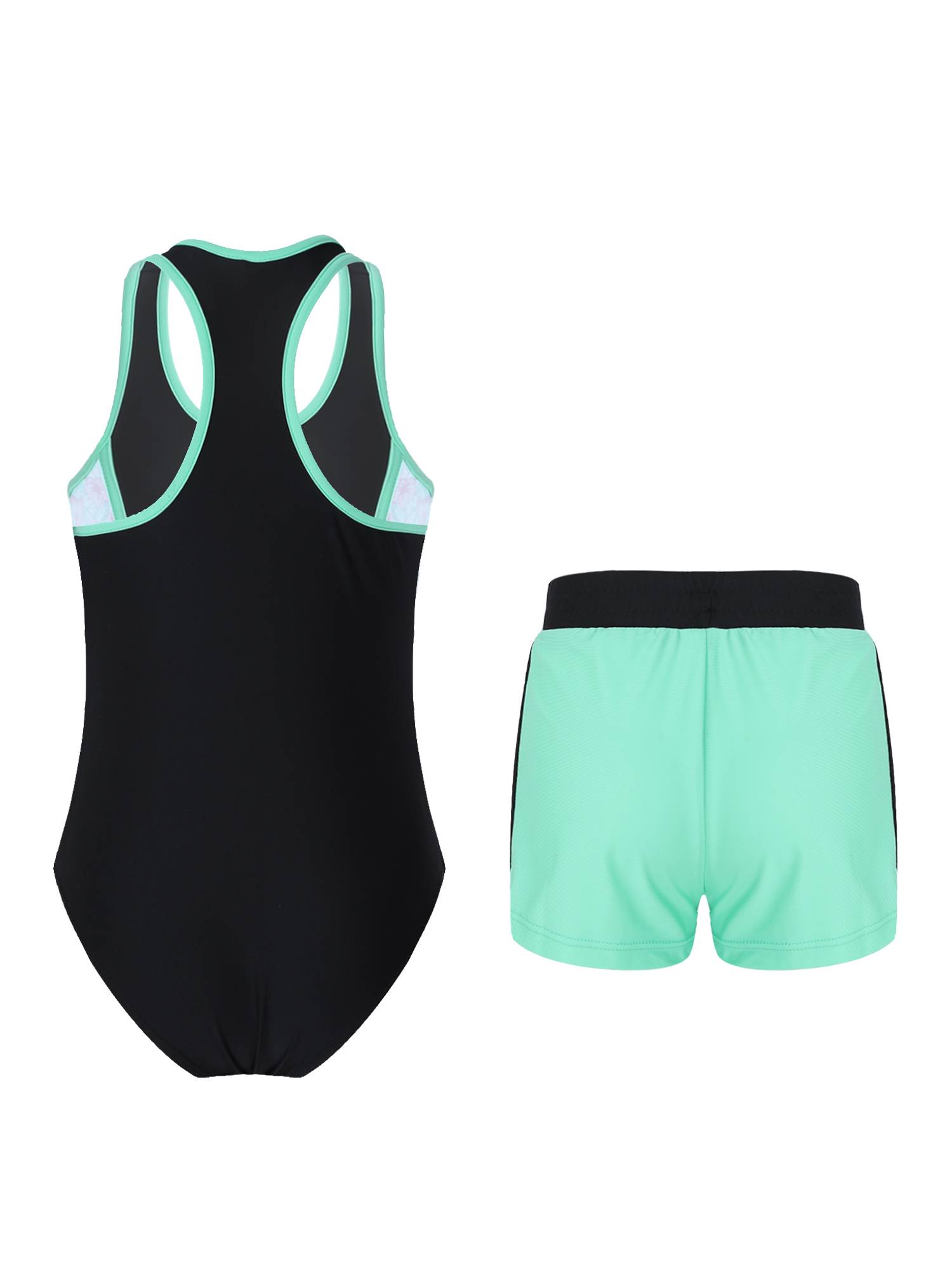 Kids Girls 2pcs Sleeveless Bodysuit and Boyshorts Swimsuit Set