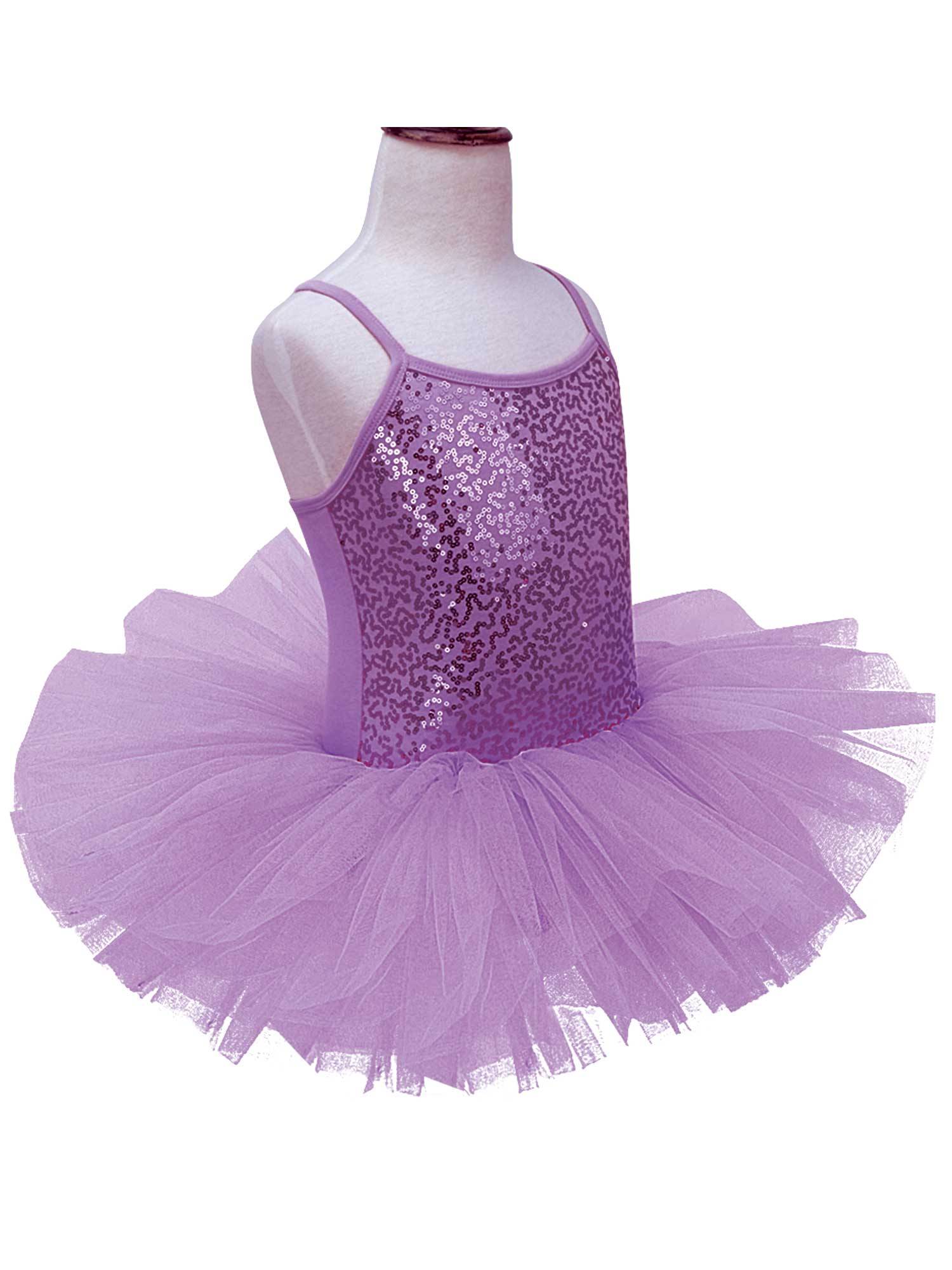 Kids Girls Sequined Ballet Dance Leotard Tutu Dress