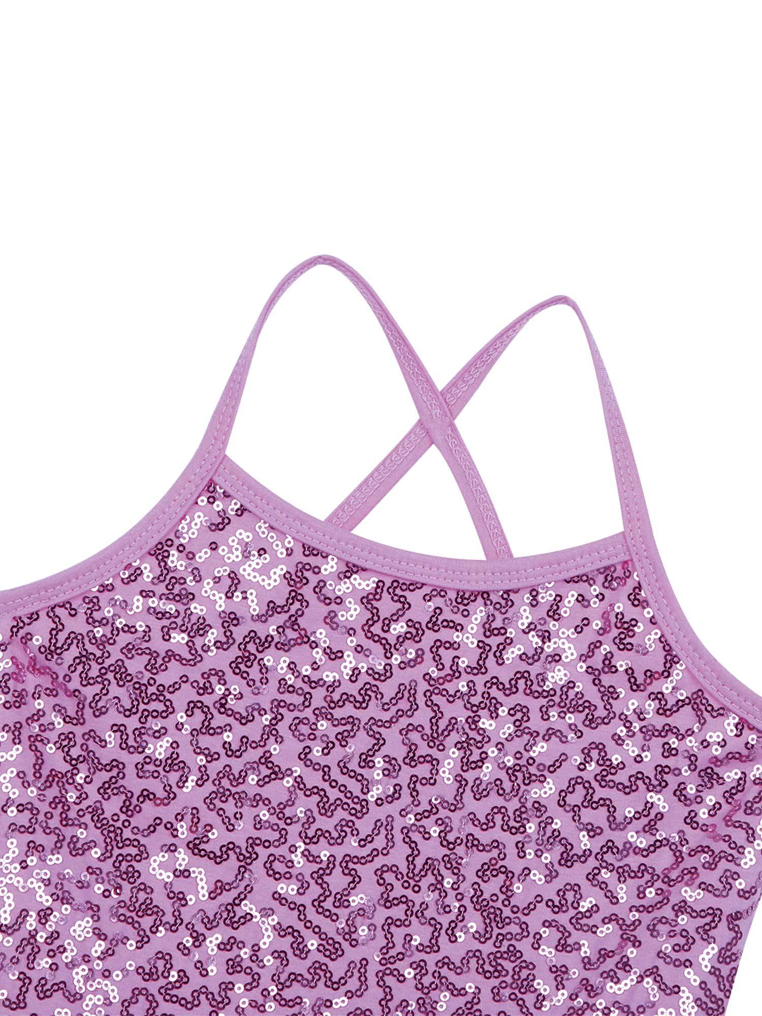 Kids Girls Sequined Ballet Dance Leotard Tutu Dress