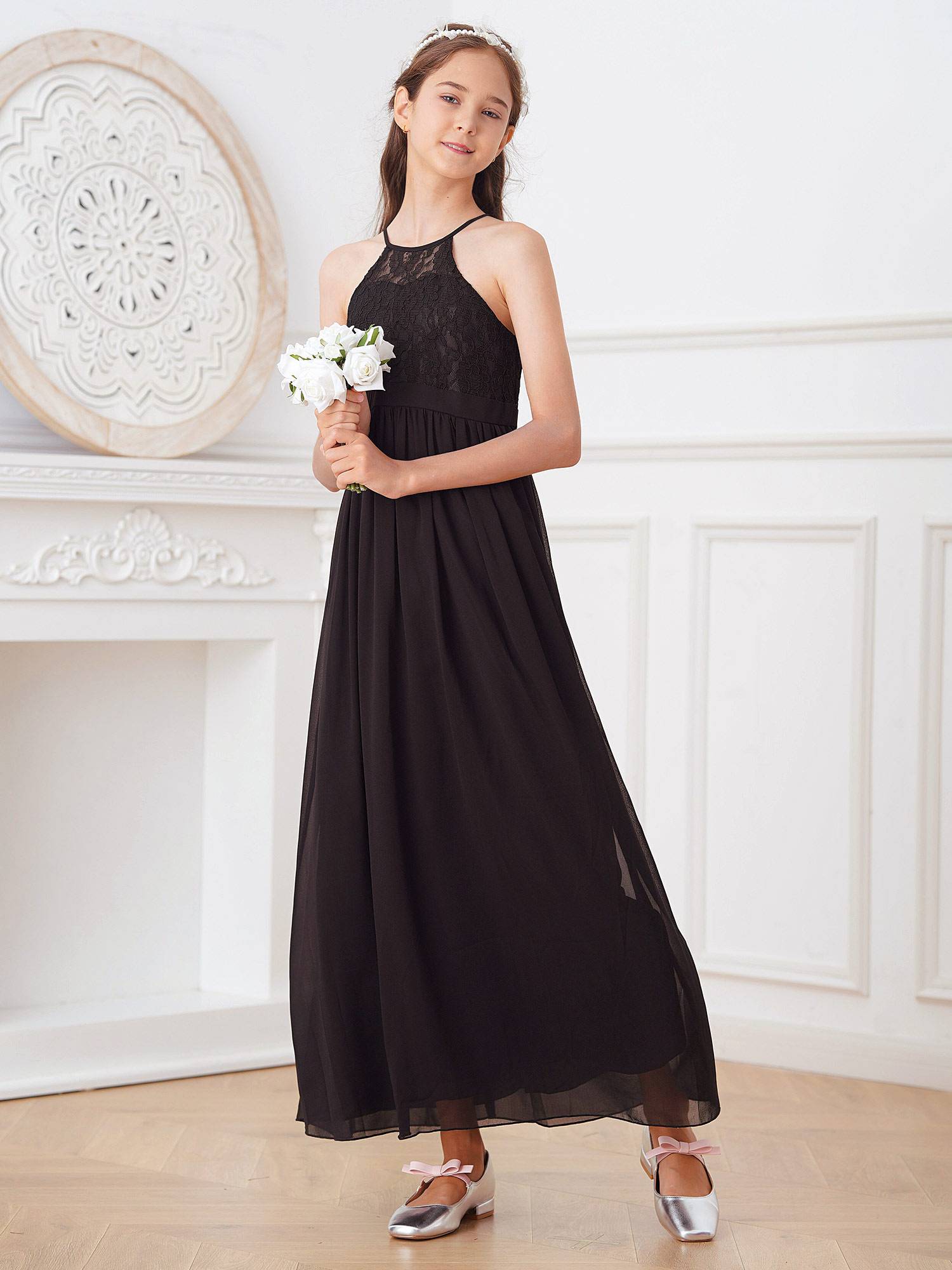 Toddler/Kids Girls Lace Chiffon Junior Bridesmaid Dress