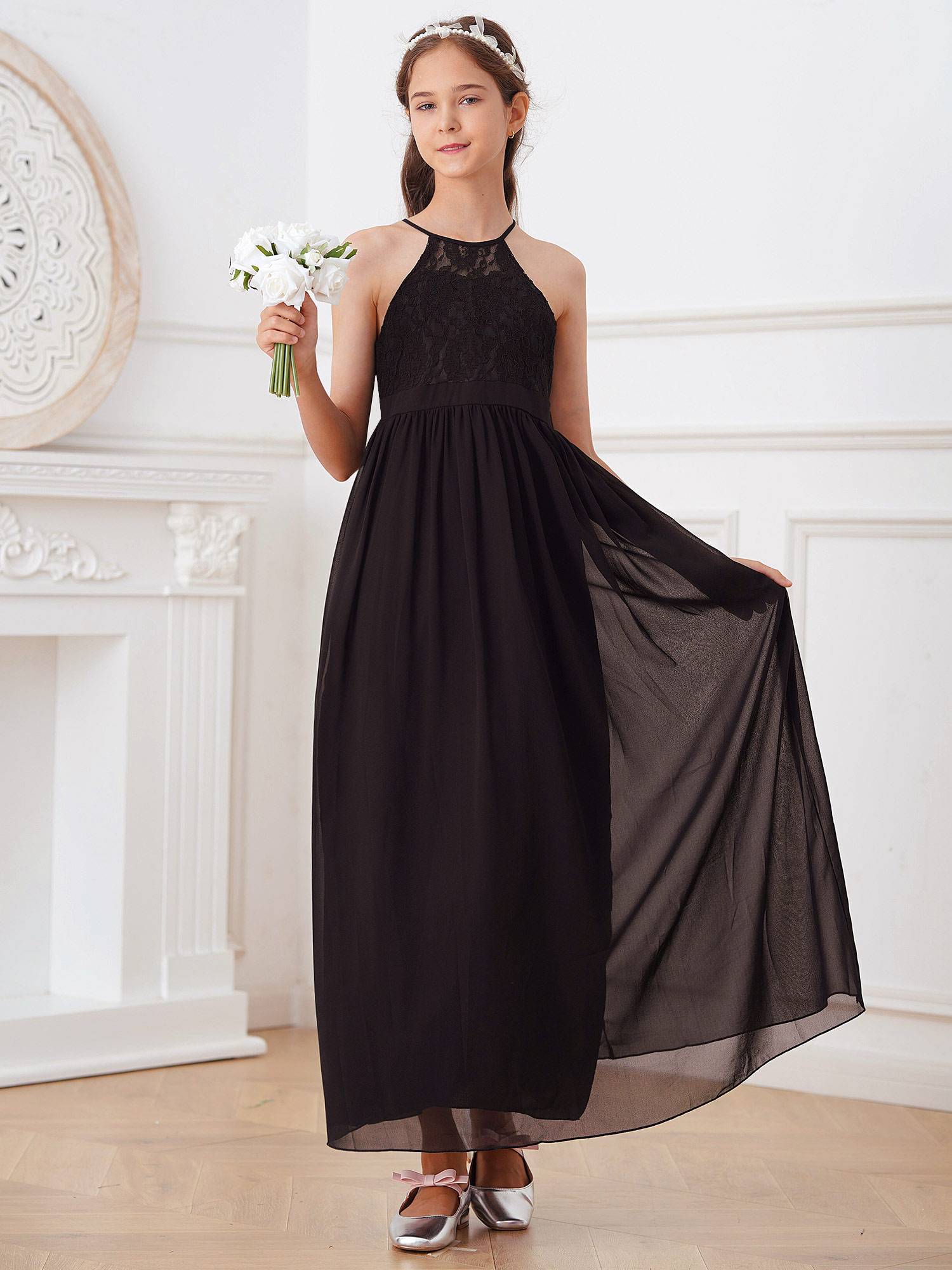 Toddler/Kids Girls Lace Chiffon Junior Bridesmaid Dress