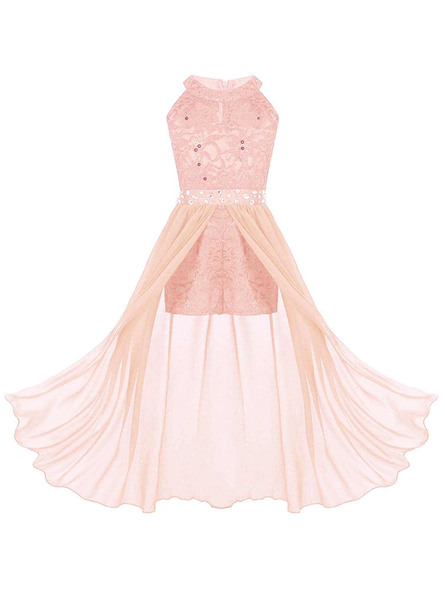 Girls Sleeveless Floral Lace Maxi Romper Prom Dress