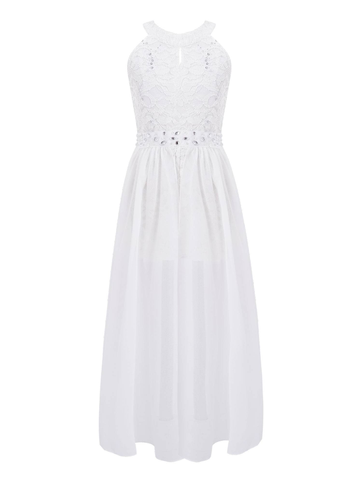 Girls Sleeveless Floral Lace Maxi Romper Prom Dress