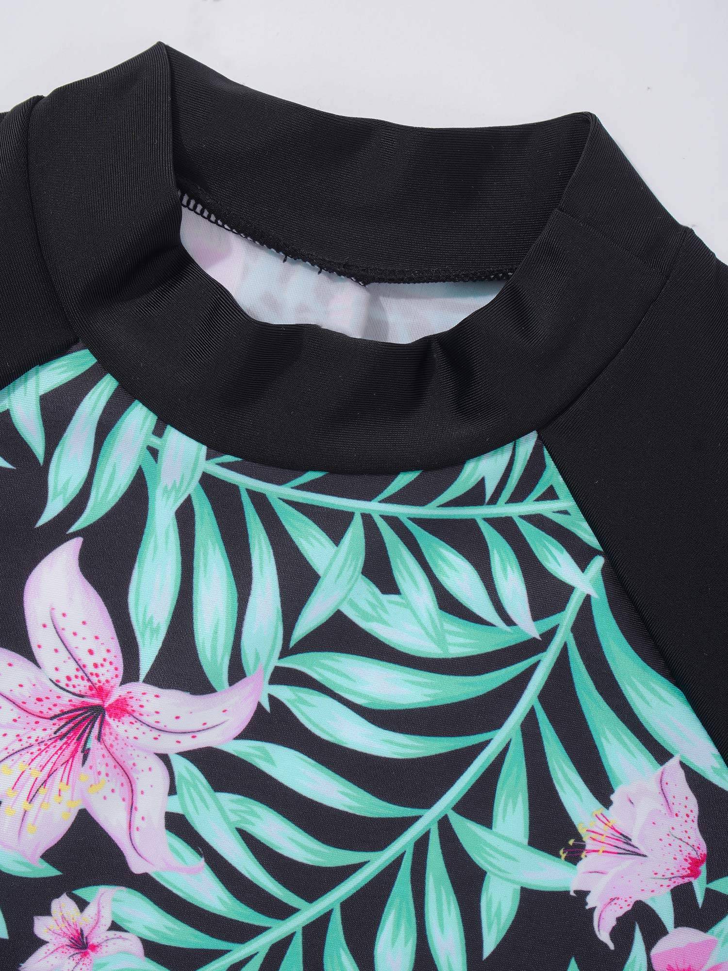 Kids Girls 2pcs Tropical Floral Print Top and Shorts Swimsuit Set