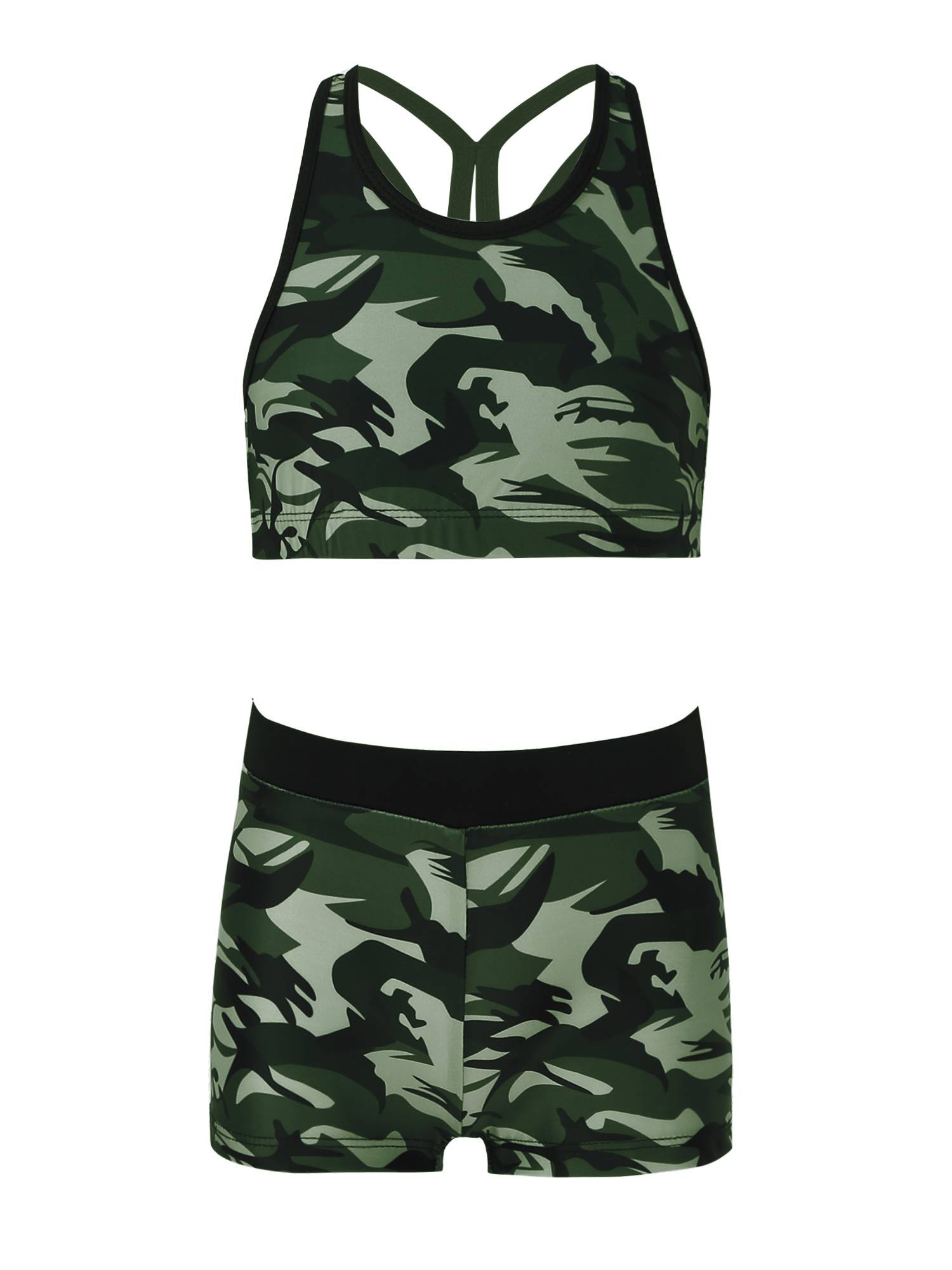 Girls Two Pieces Y-Shaped Back Top and Boyshorts Bottoms Swimsuits Set