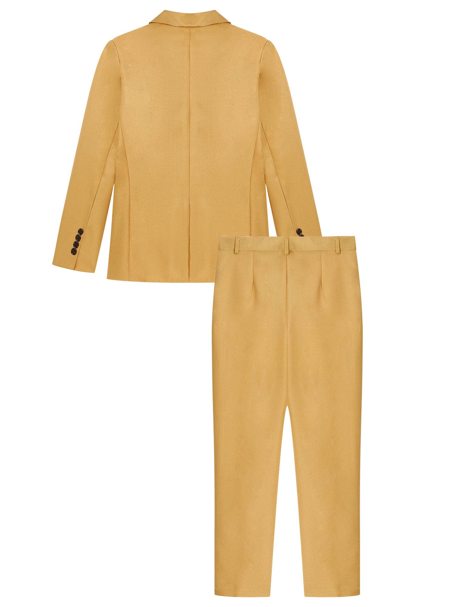 Men 2pcs One-Button Notch Lapel Long Sleeve Blazer Pants Gentleman Suit