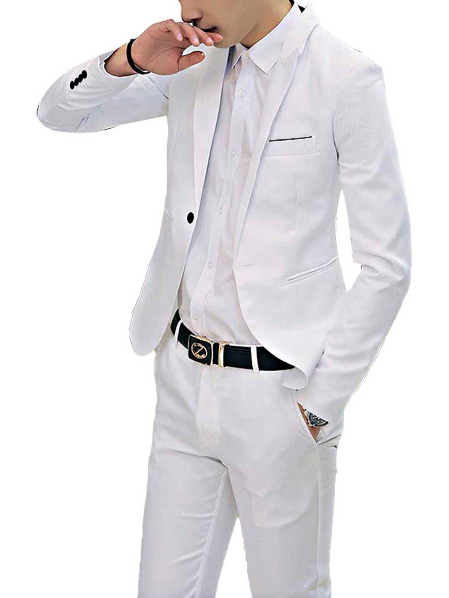 Men 2pcs One-Button Notch Lapel Long Sleeve Blazer Pants Gentleman Suit