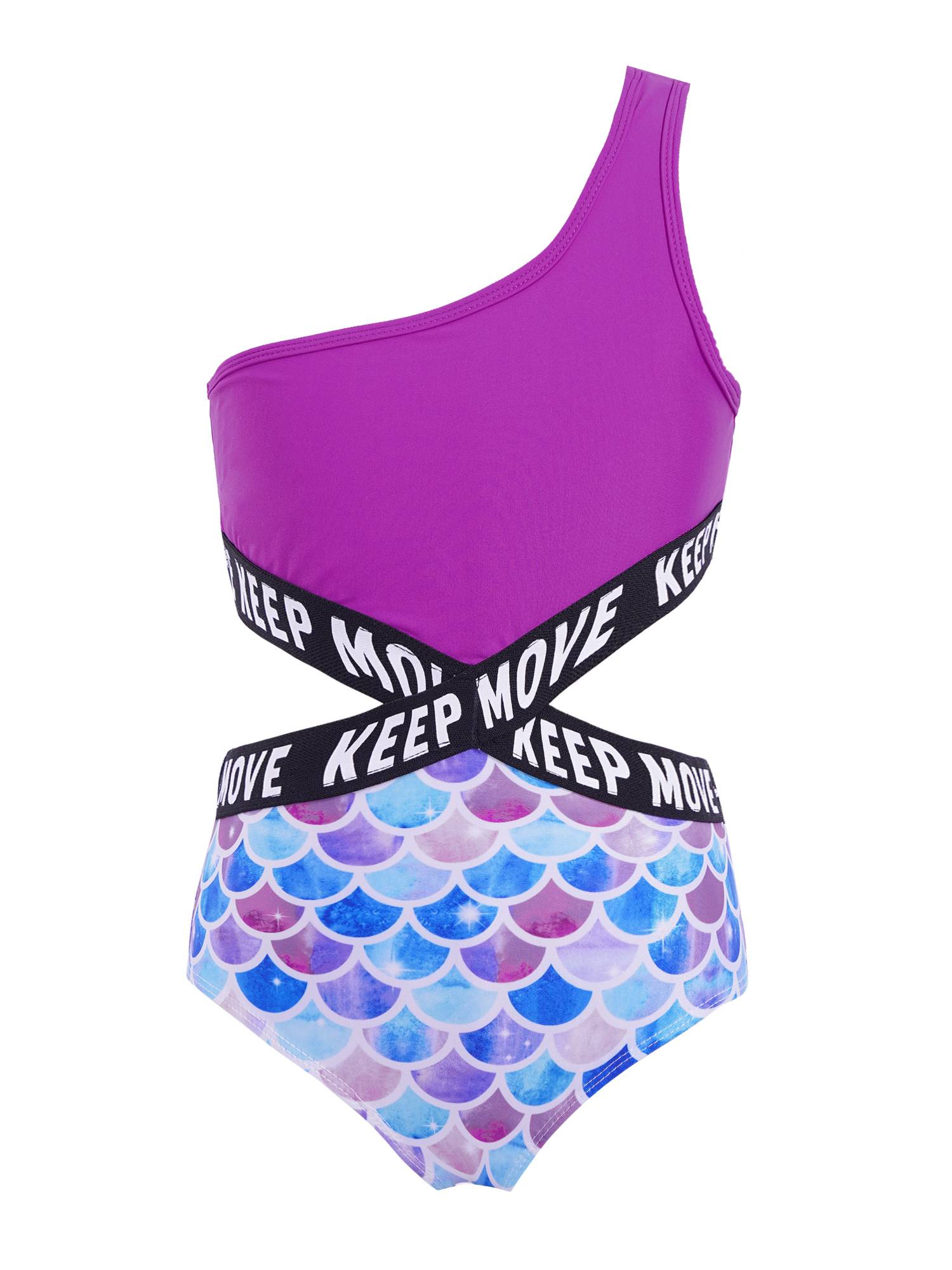 Kids Girls Letter Print Hollow Out One-piece Swimsuit