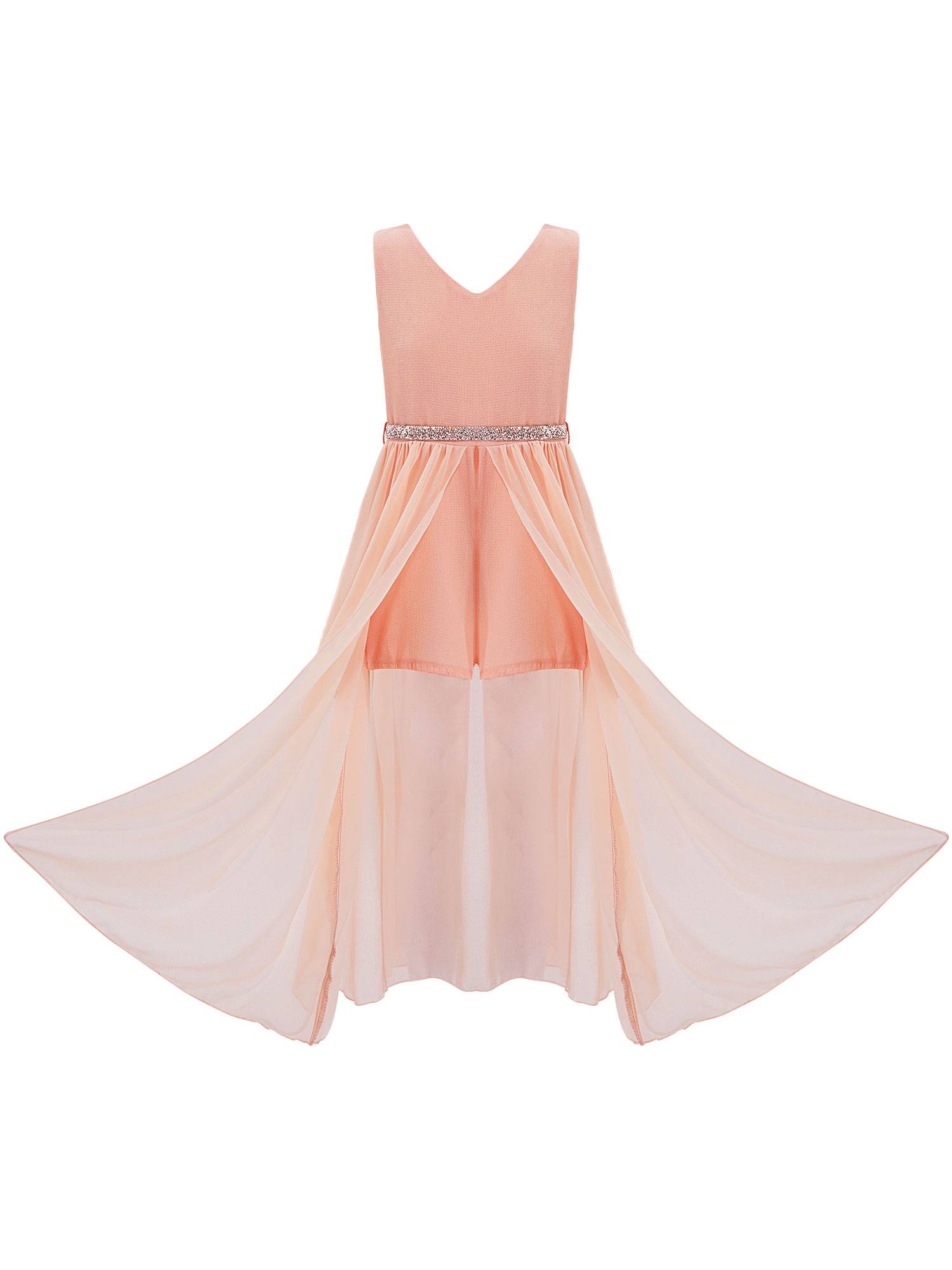 Kids Girls Sleeveless V Neck Short Jumpsuit Romper Maxi Party Dress