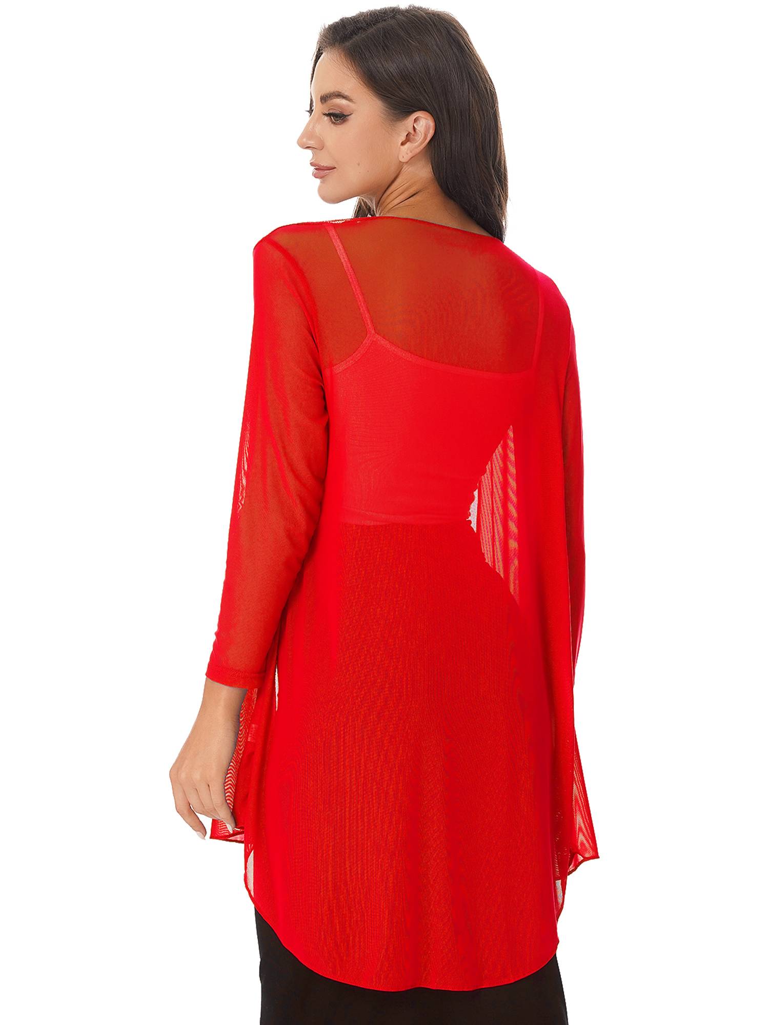 Women 3/4 Sleeve Chiffon Plus Size Cardigan High-Low Long Shrug