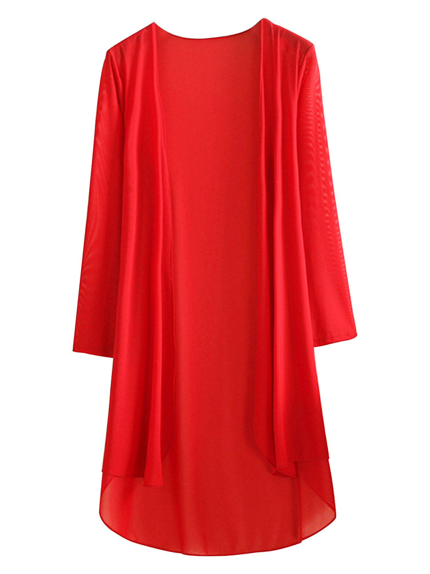 Women 3/4 Sleeve Chiffon Plus Size Cardigan High-Low Long Shrug