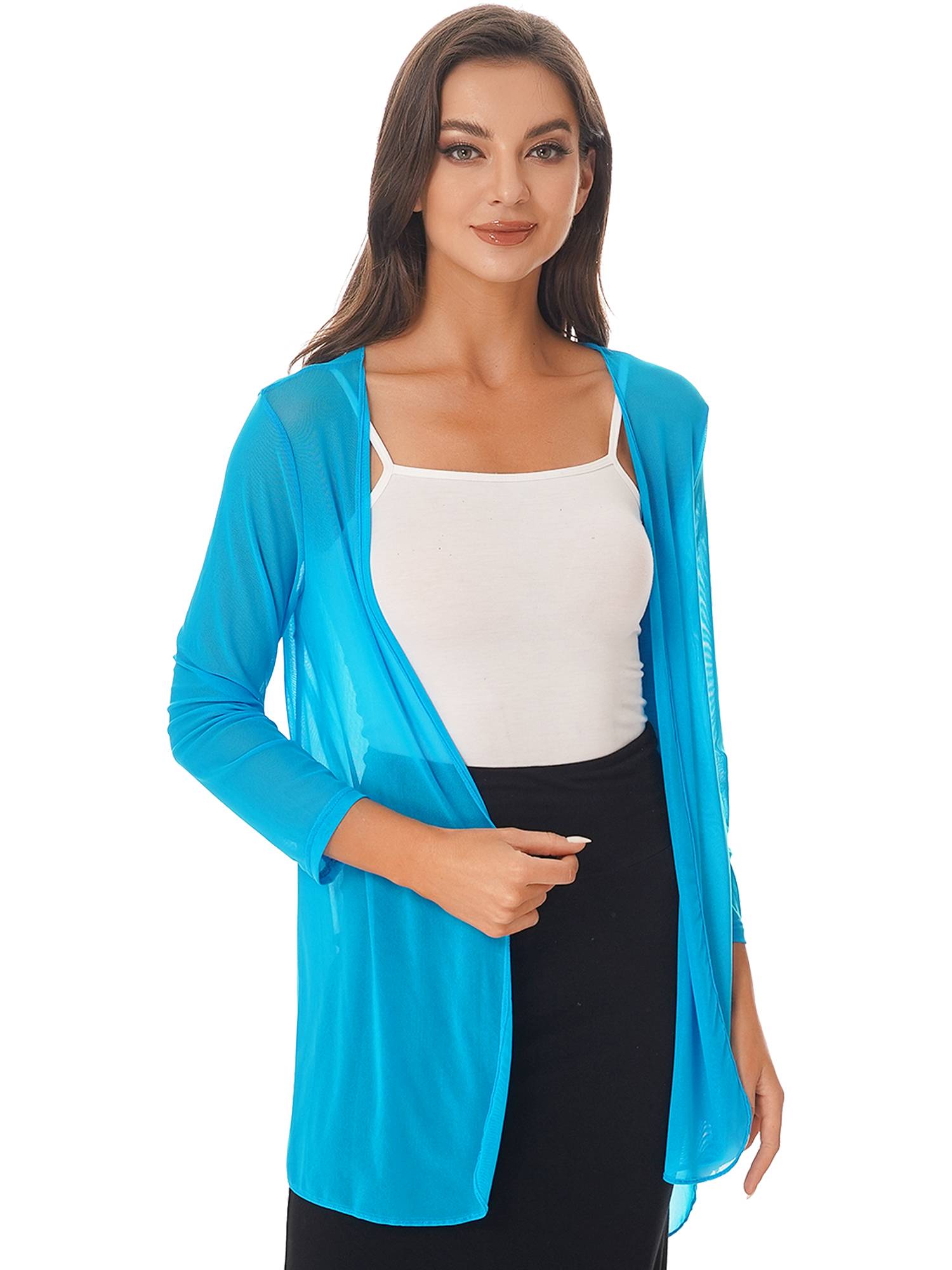 Women 3/4 Sleeve Chiffon Plus Size Cardigan High-Low Long Shrug