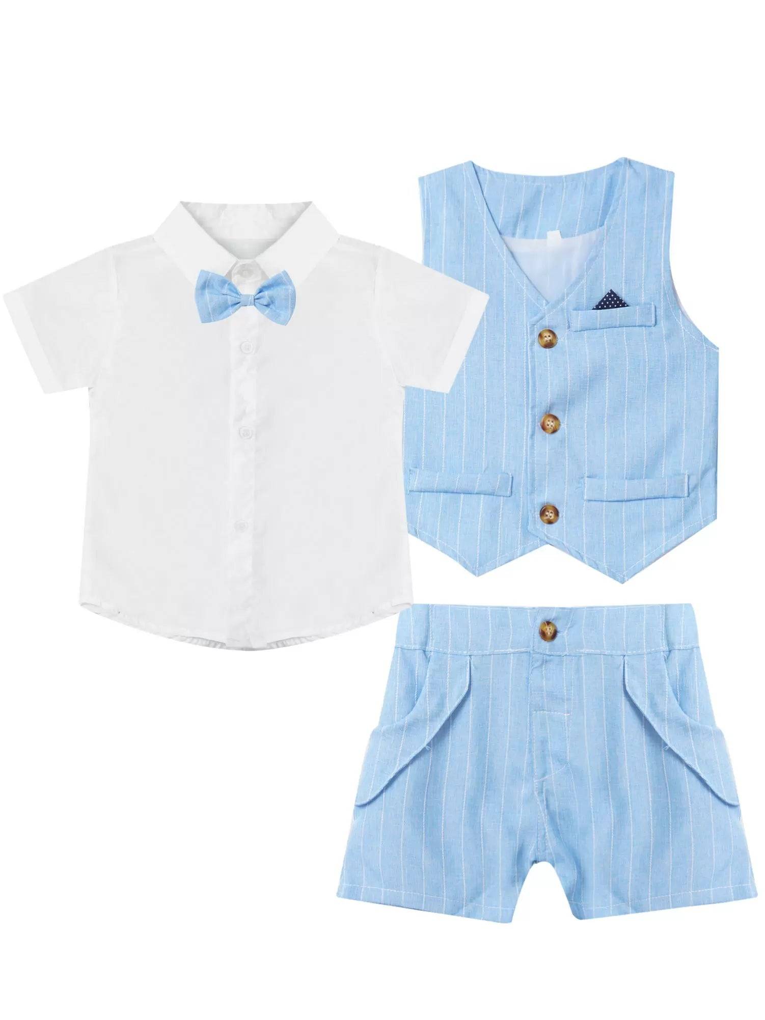 Toddler/Kids Boys 3Pcs Gentleman Cotton Short Sleeve Outfit Suits