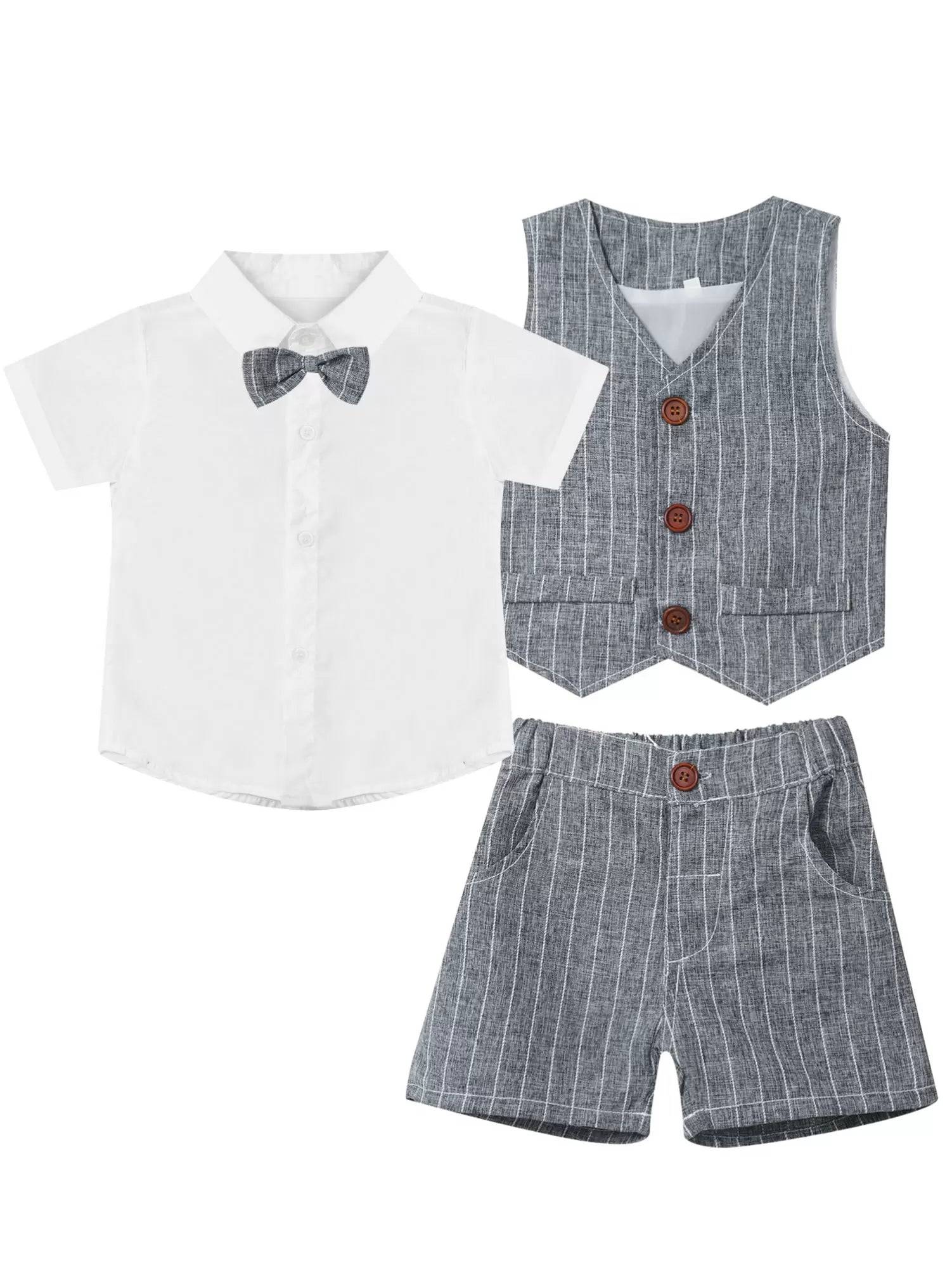 Toddler/Kids Boys 3Pcs Gentleman Cotton Short Sleeve Outfit Suits