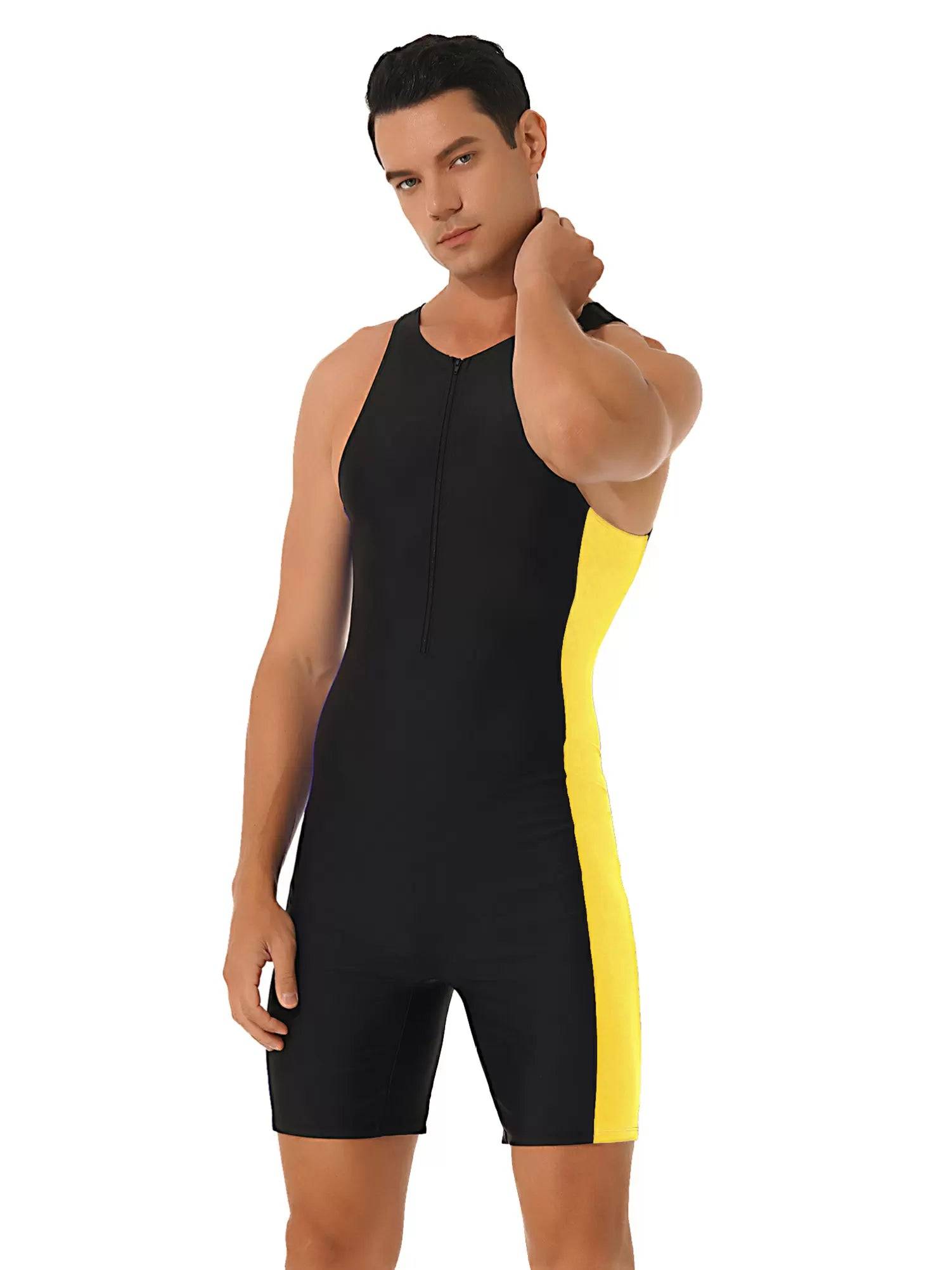 Men One-piece Swimwear Sleeveless Front Zipper Jumpsuits