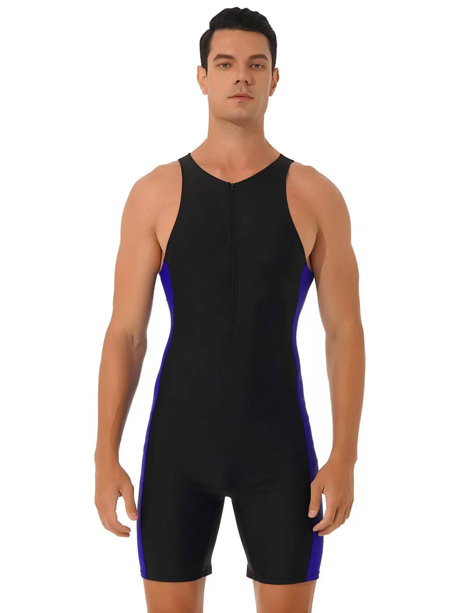 Men One-piece Swimwear Sleeveless Front Zipper Jumpsuits