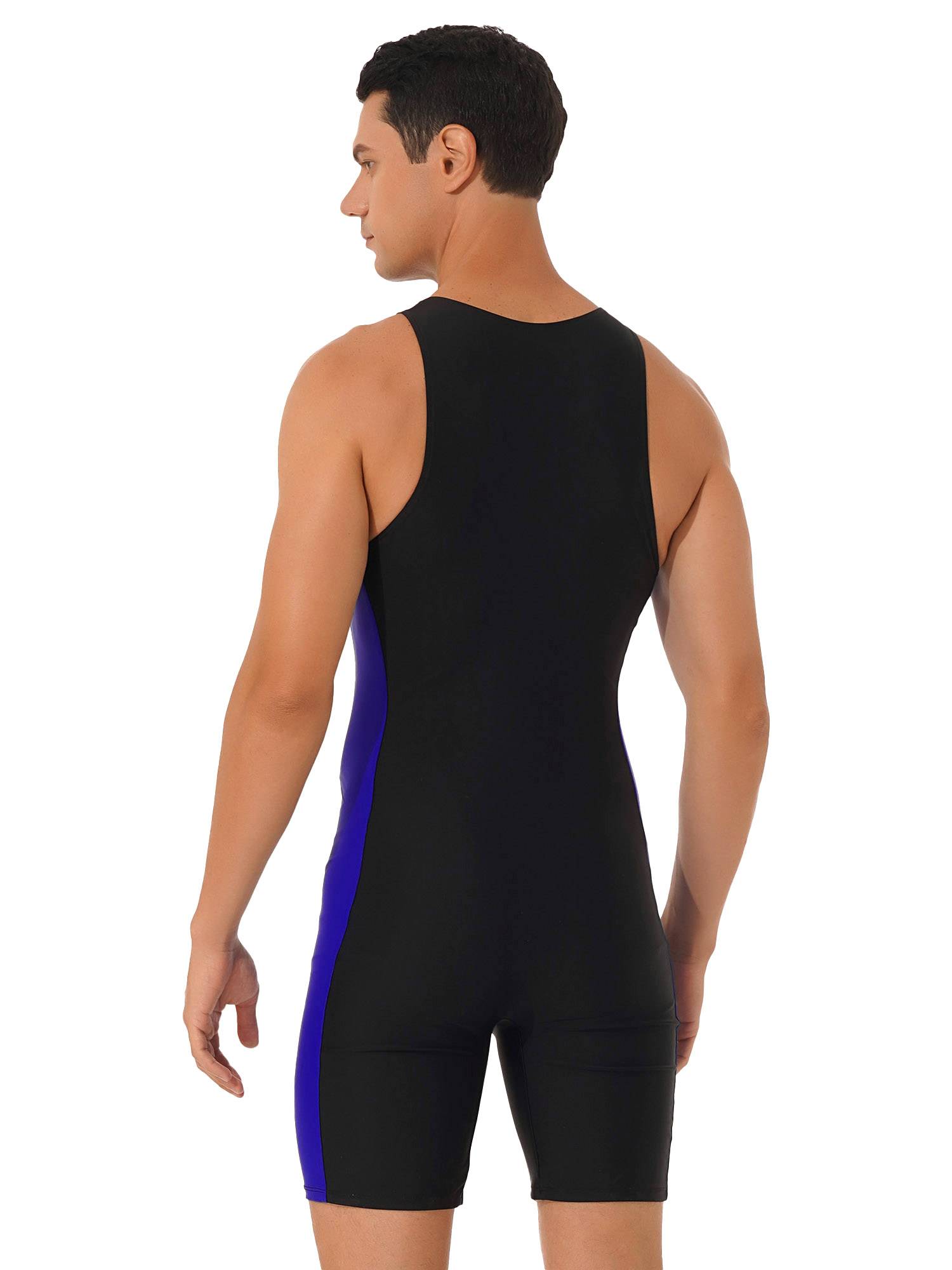 Men One-piece Swimwear Sleeveless Front Zipper Jumpsuits