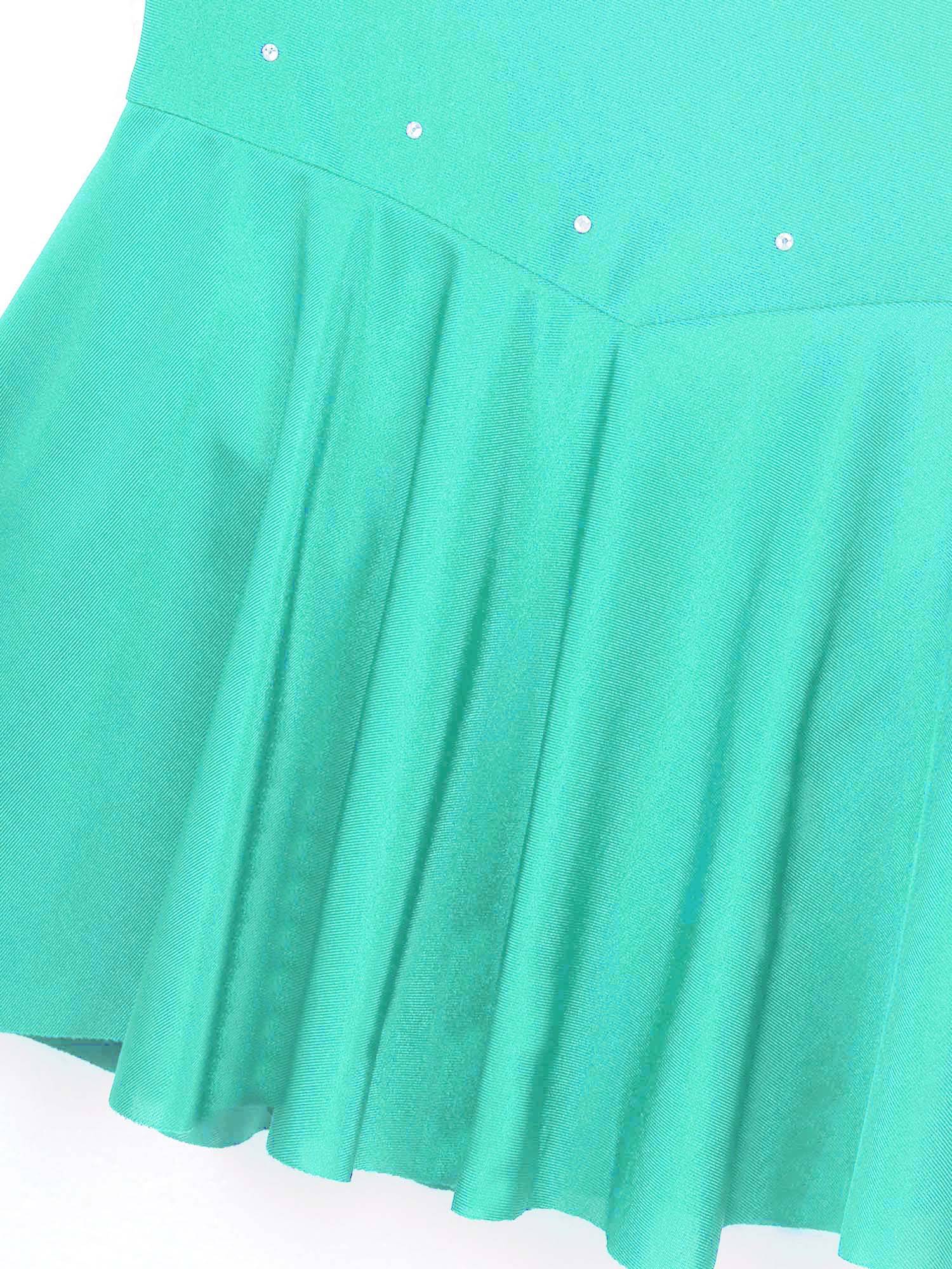 Kids Girls Sleeveless Sparkly Rhinestone Tulle Skating Leotard Dress