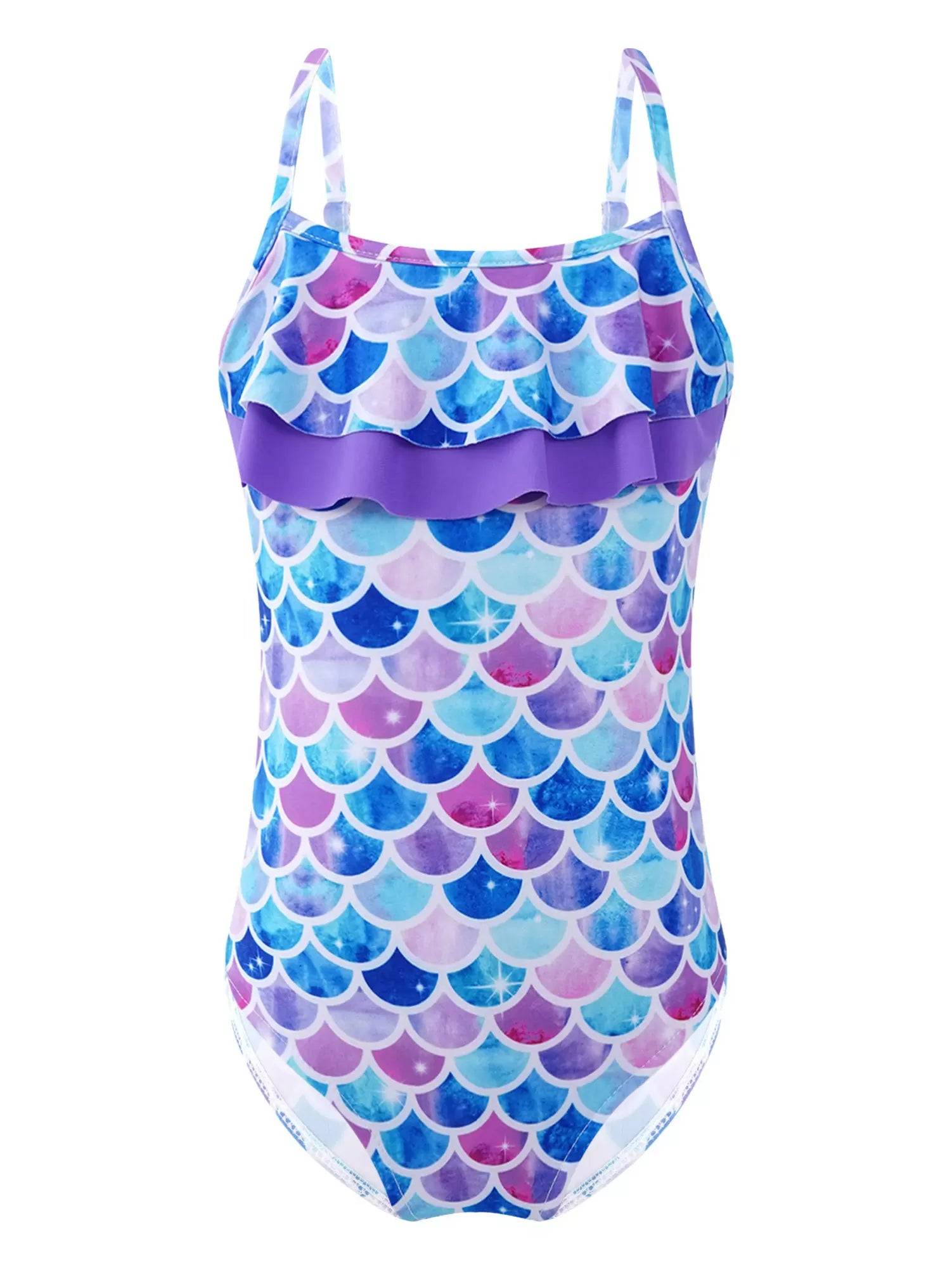 Kids Girls Adjustable Straps Ruffle One-piece Swimwear