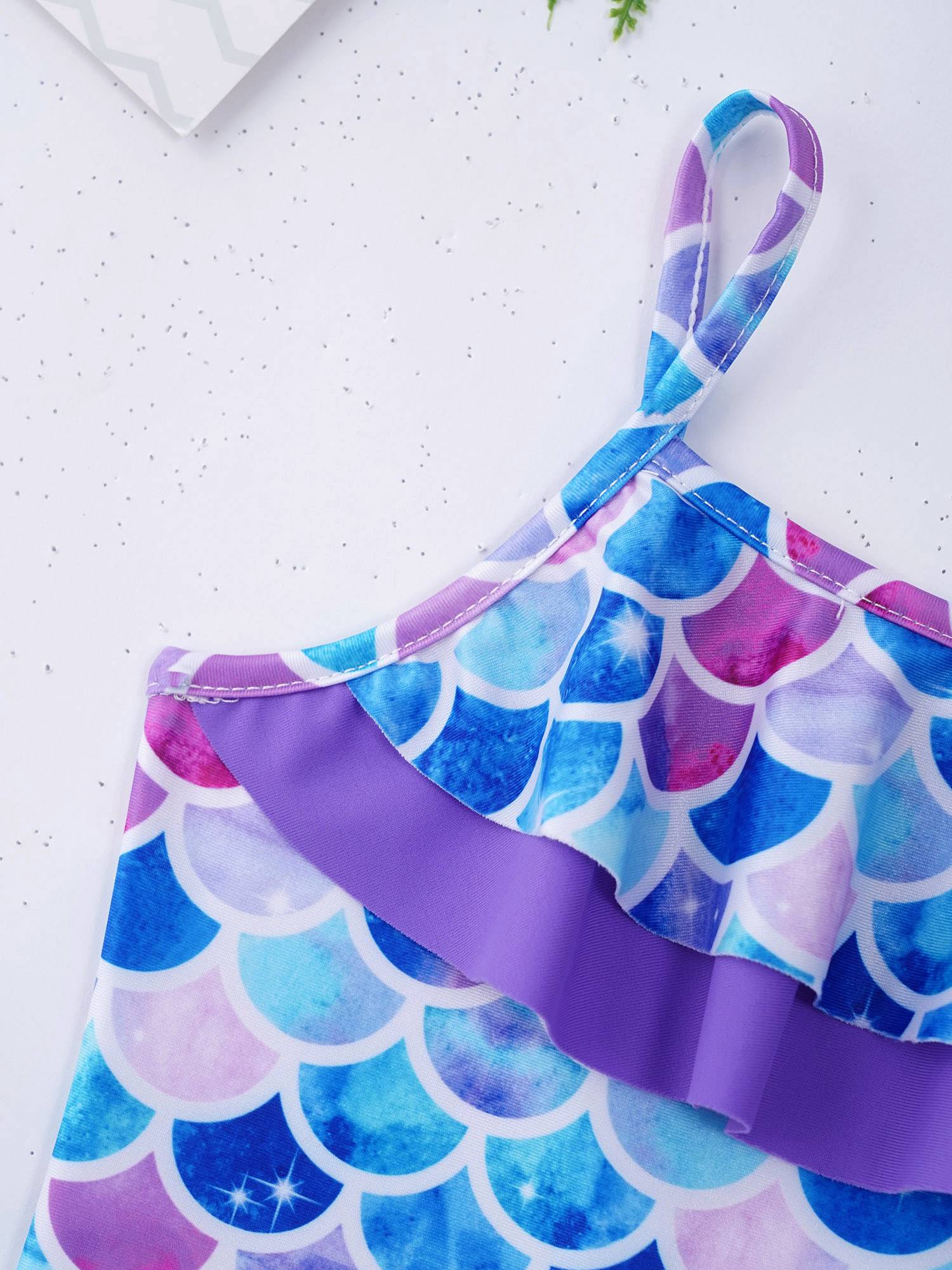 Kids Girls Adjustable Straps Ruffle One-piece Swimwear