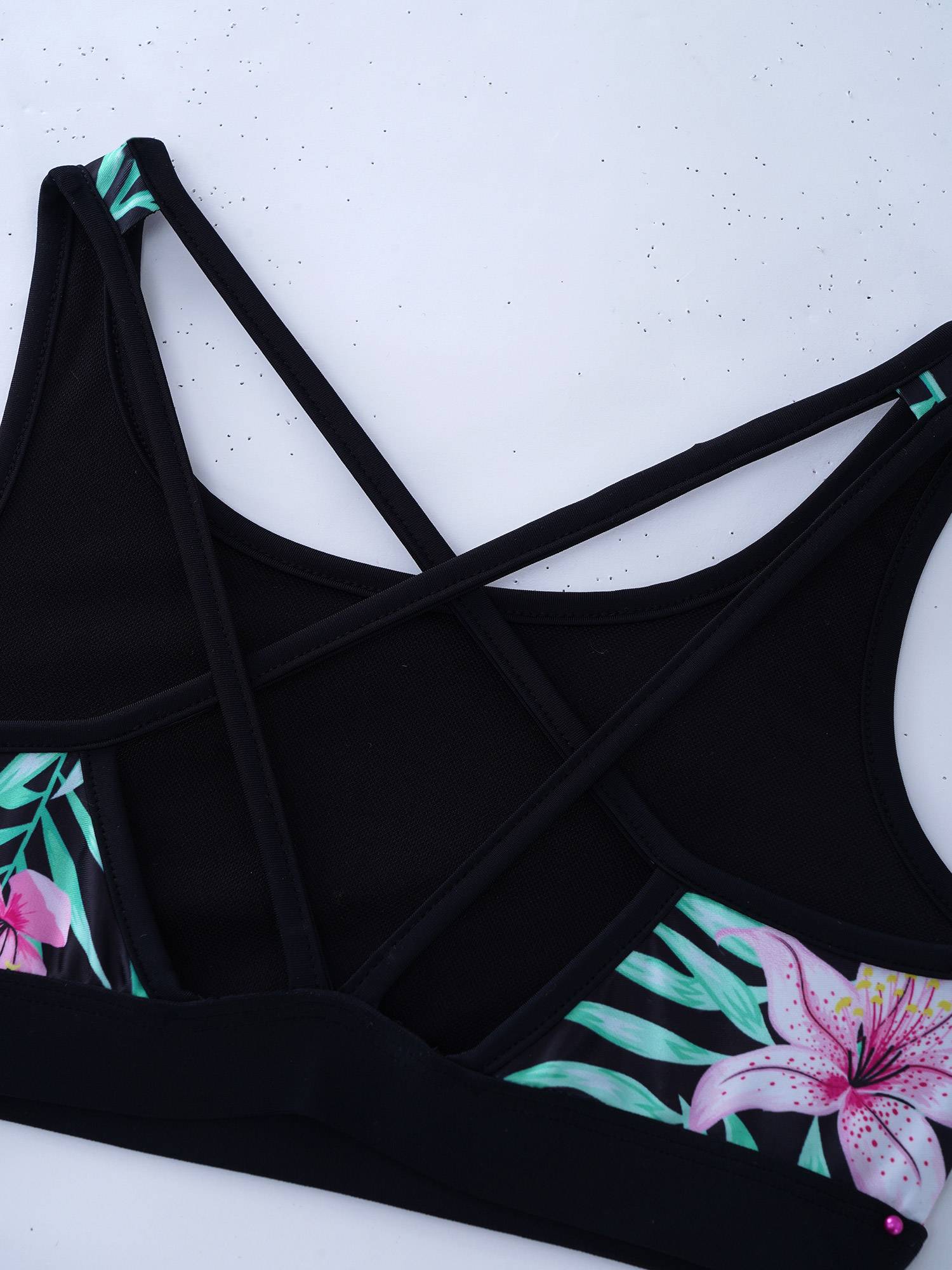 Kids Girls Tropical Flower Print Tankini and Boyshorts Swimsuit Set