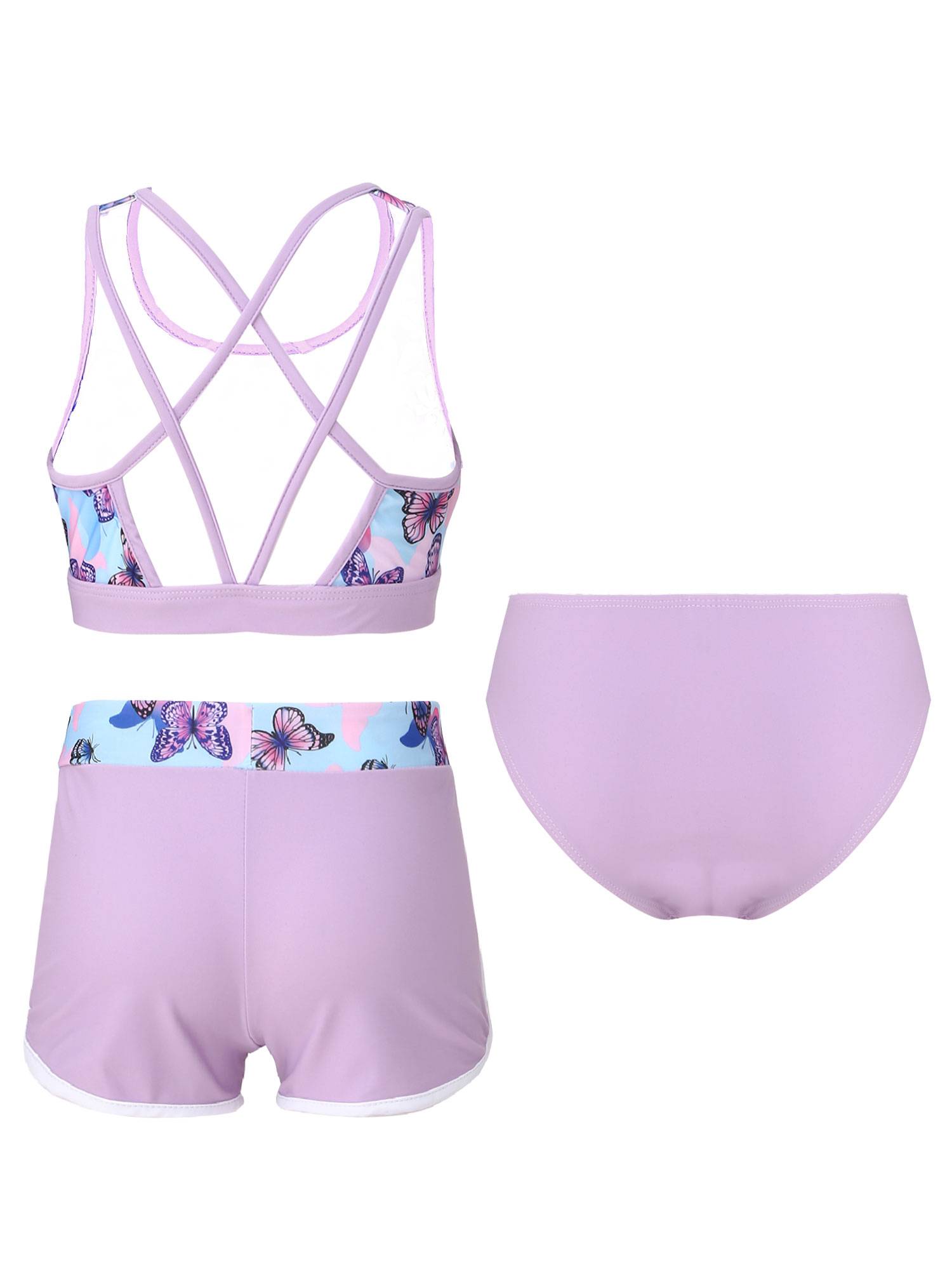 Kids Girls Tropical Flower Print Tankini and Boyshorts Swimsuit Set