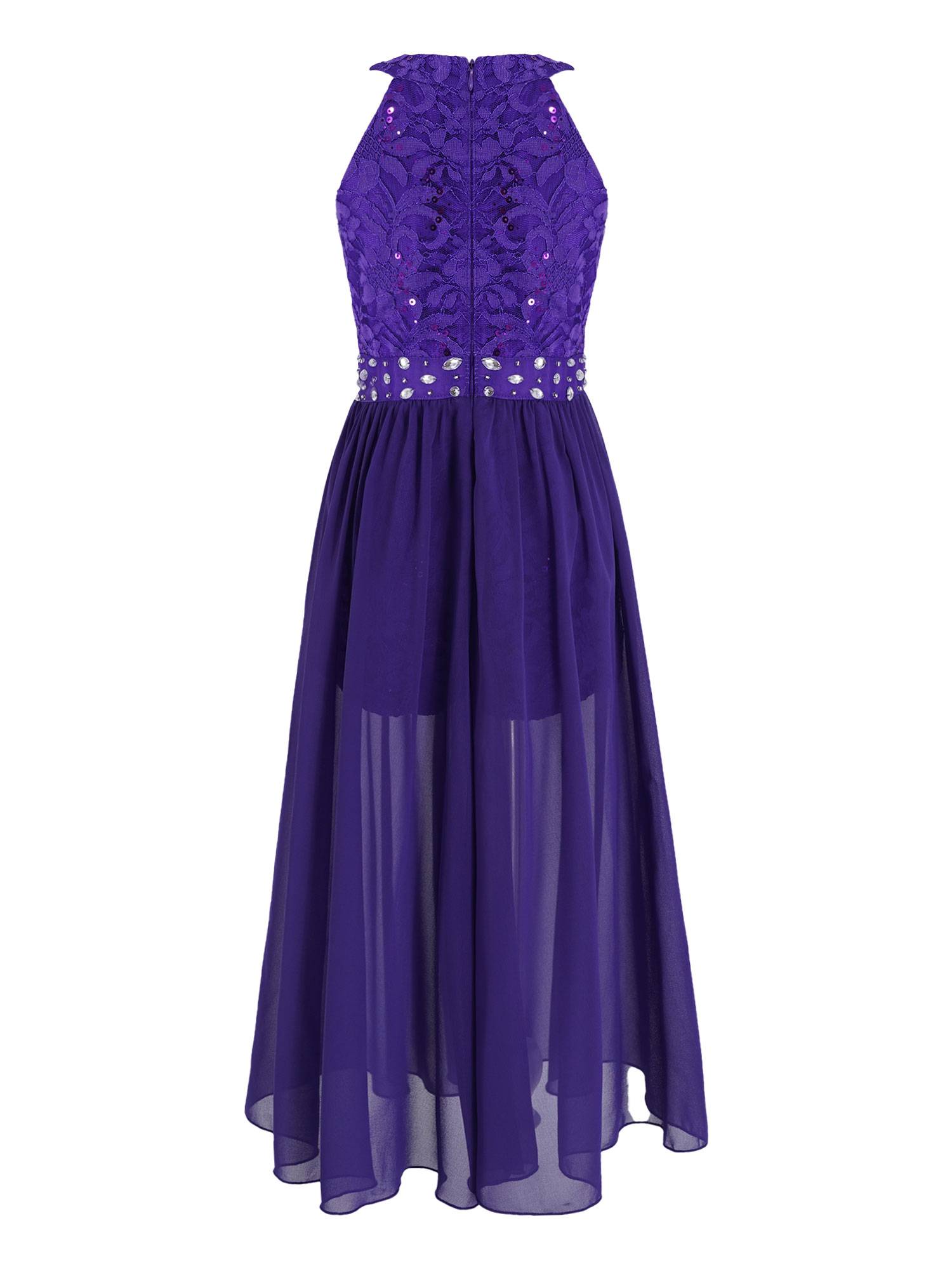 Girls Sleeveless Floral Lace Maxi Romper Prom Dress