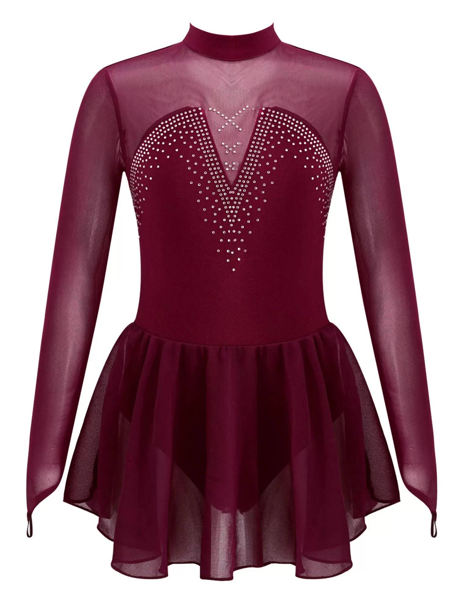 Kids Girls Long Sleeve Hollow Back Skating Dance Leotard Dress