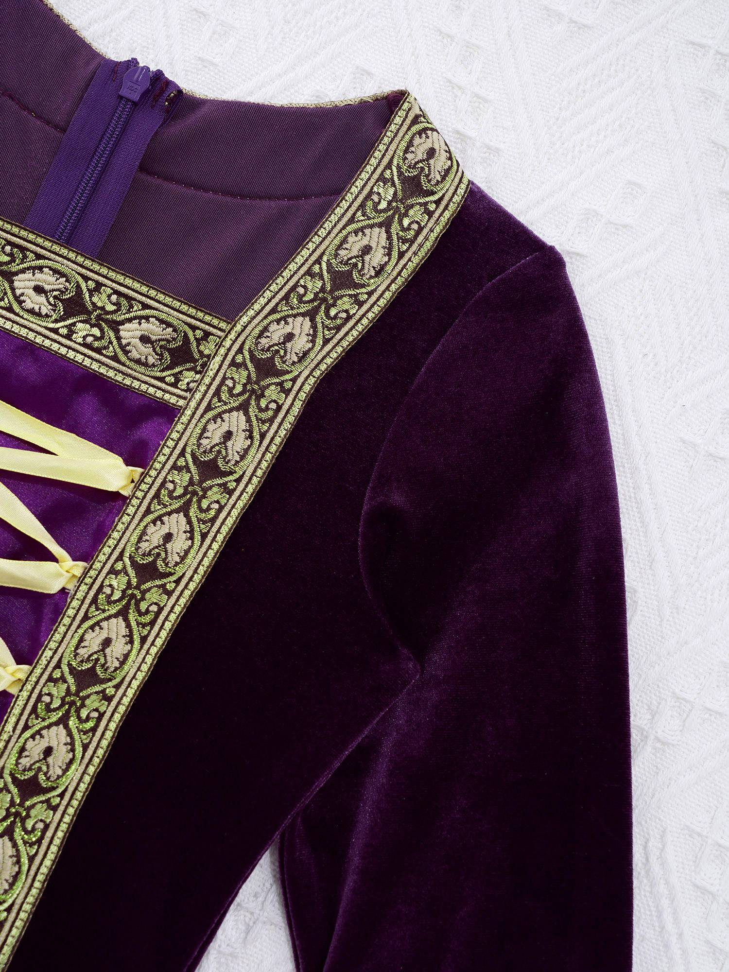 Kids Girls Long Sleeves Embroidered Vintage Renaissance Midi Dress