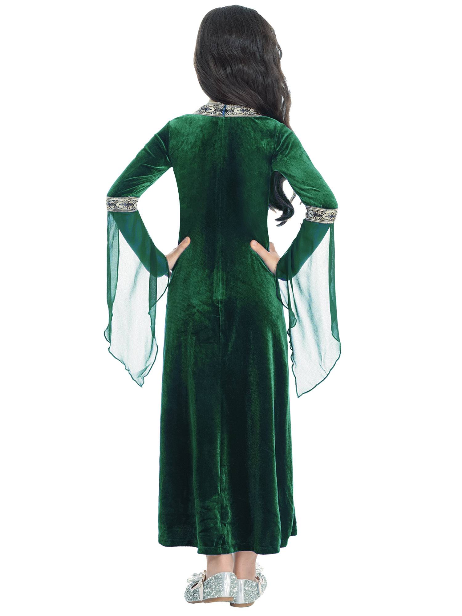 Kids Girls Long Sleeves Embroidered Vintage Renaissance Midi Dress