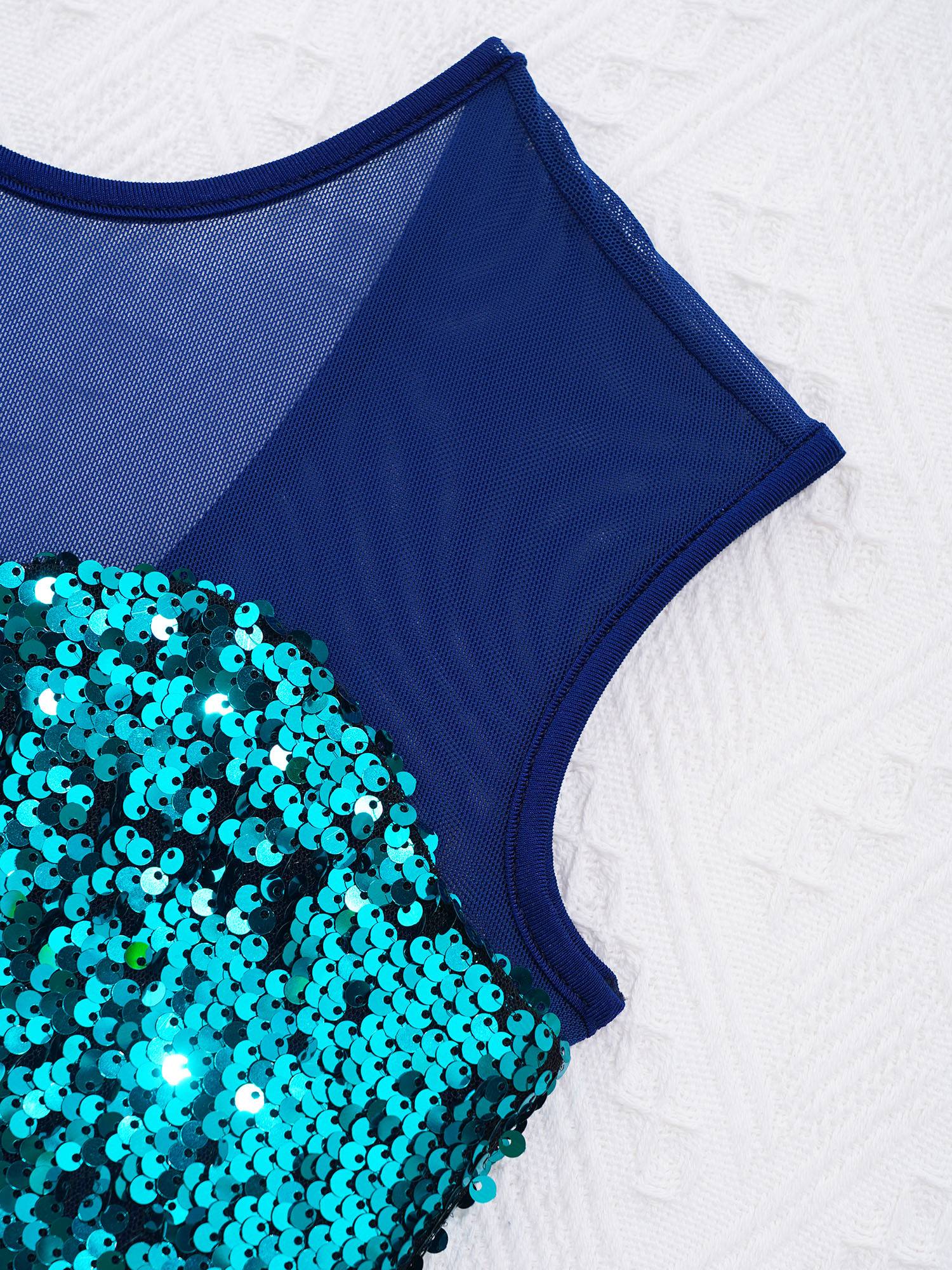 Kids Girls Sleeveless Sequins Mesh Skirt Jazz Dance Dress