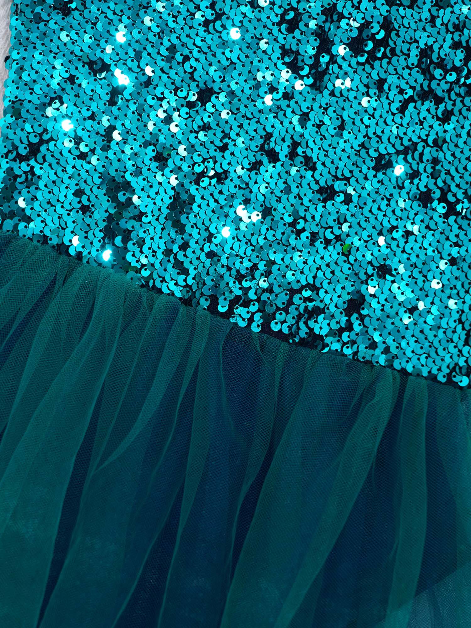 Kids Girls Sleeveless Sequins Mesh Skirt Jazz Dance Dress