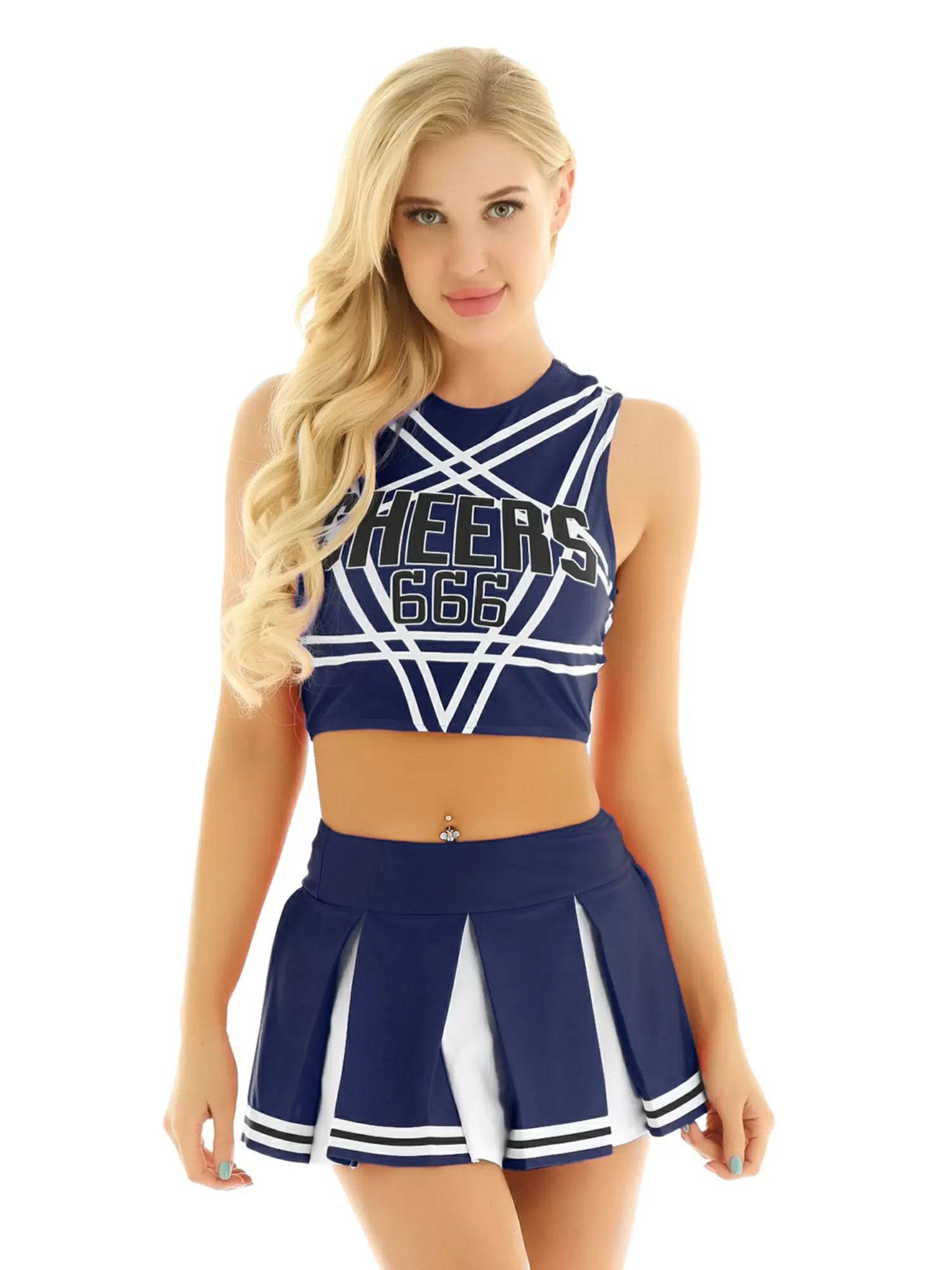 Women Sleeveless Backless Crop Top with Pleated Skirt Cheerleader Sets