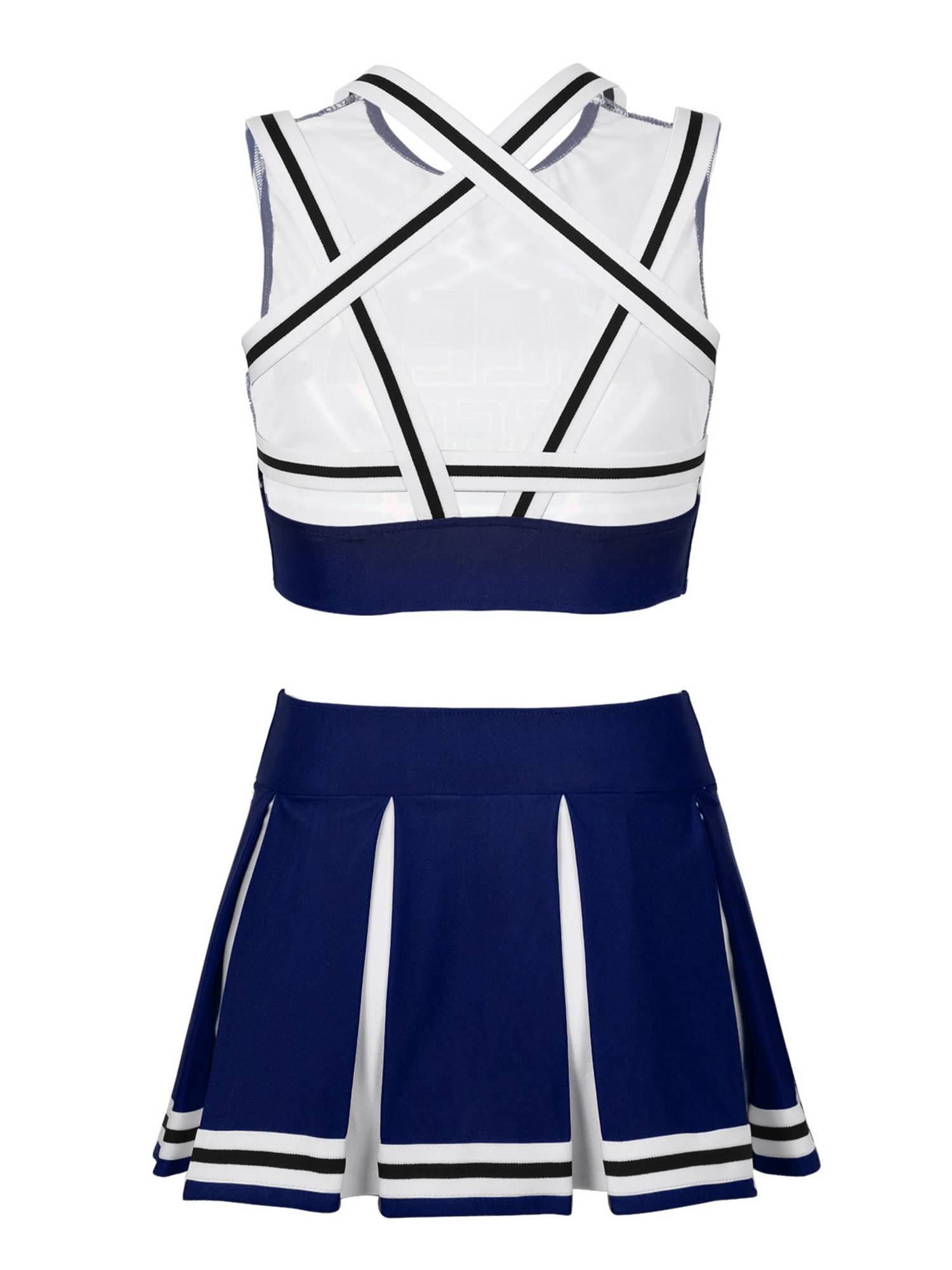Women Sleeveless Backless Crop Top with Pleated Skirt Cheerleader Sets