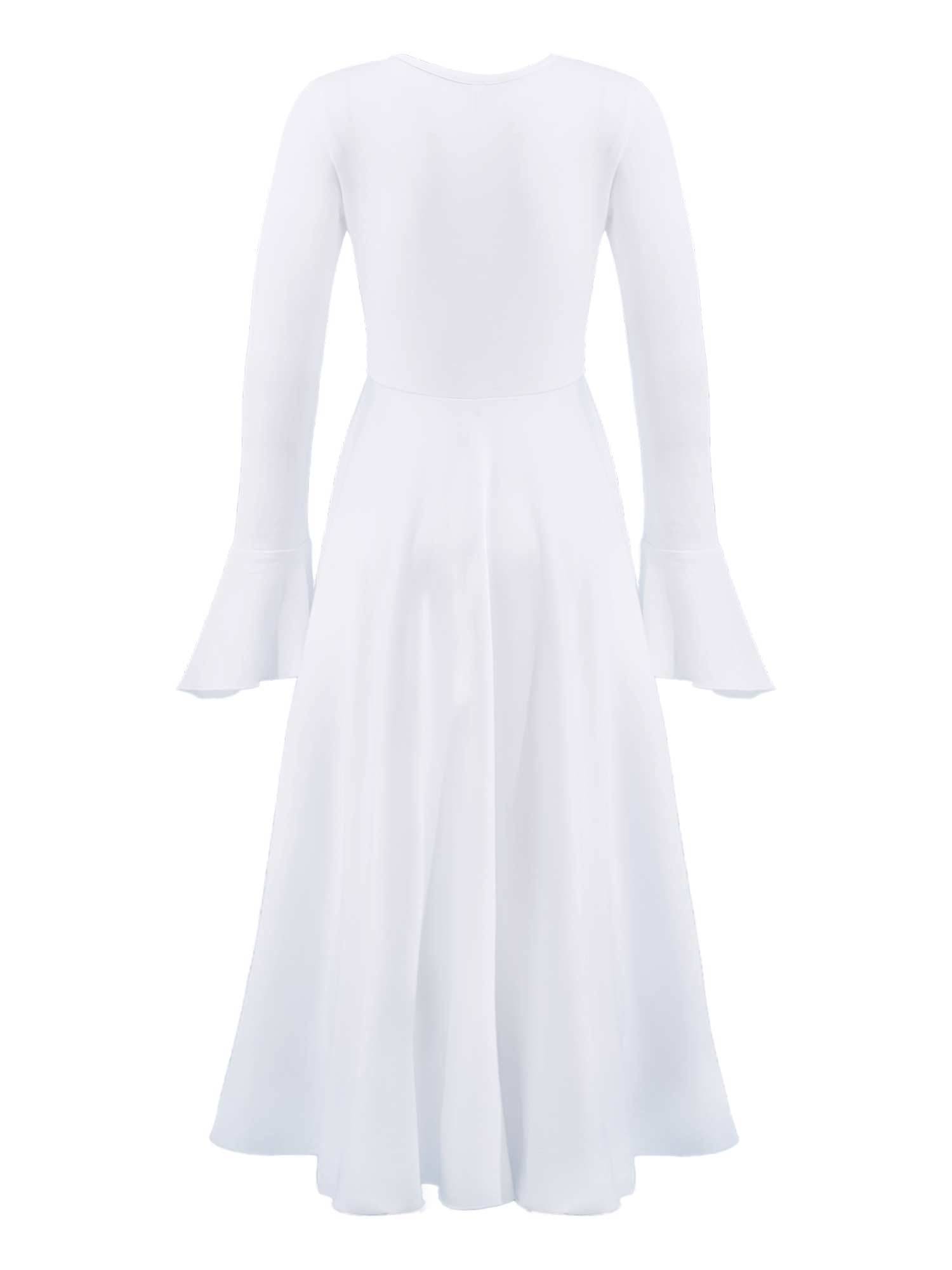 Kids Girls Long Sleeve Crisscross Neckline Ruffle Lyrical Dance Maxi Dress