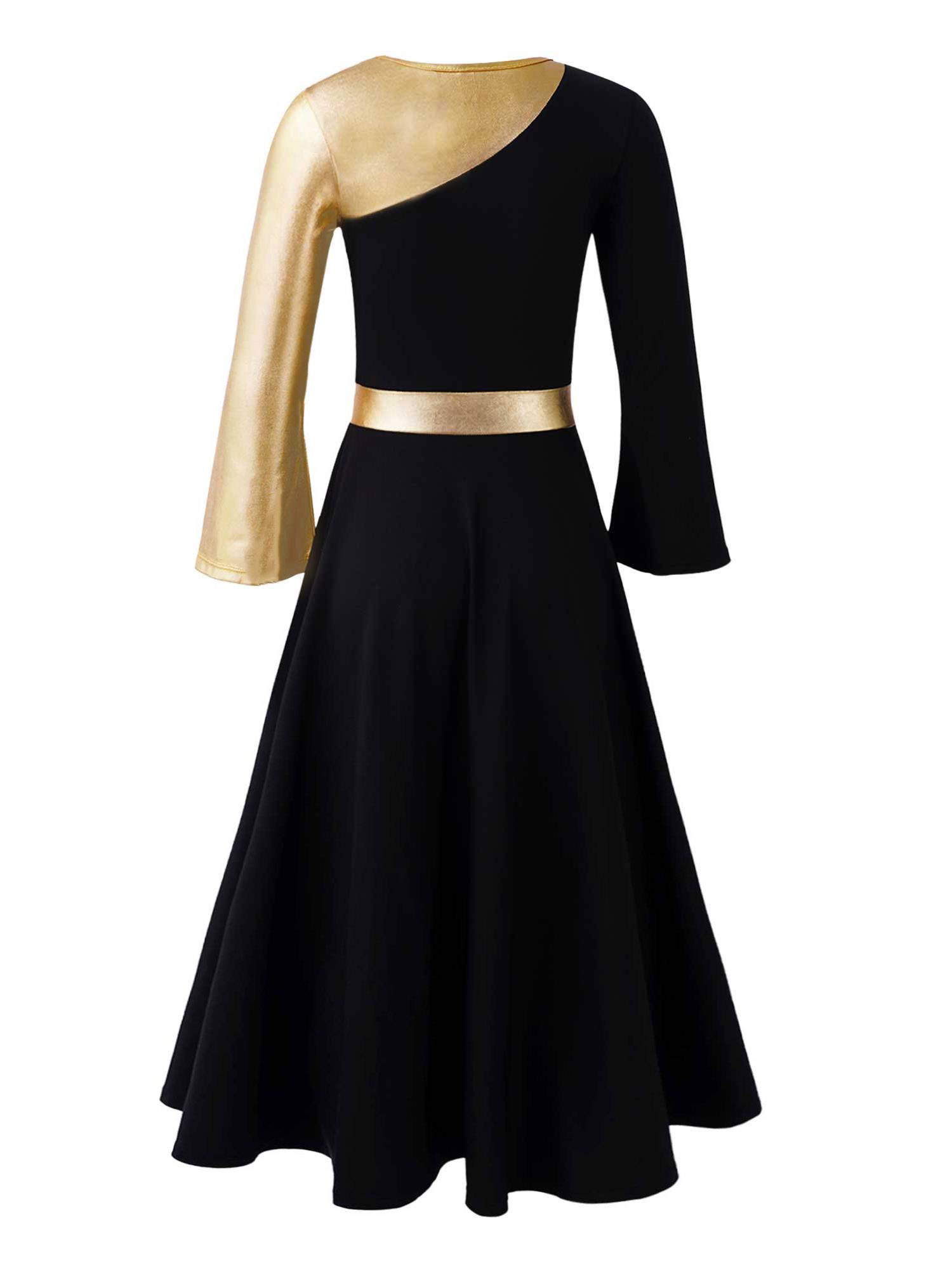 Kids Girls Bell Sleeve Praise Church Worship Dance Loose Midi Dress