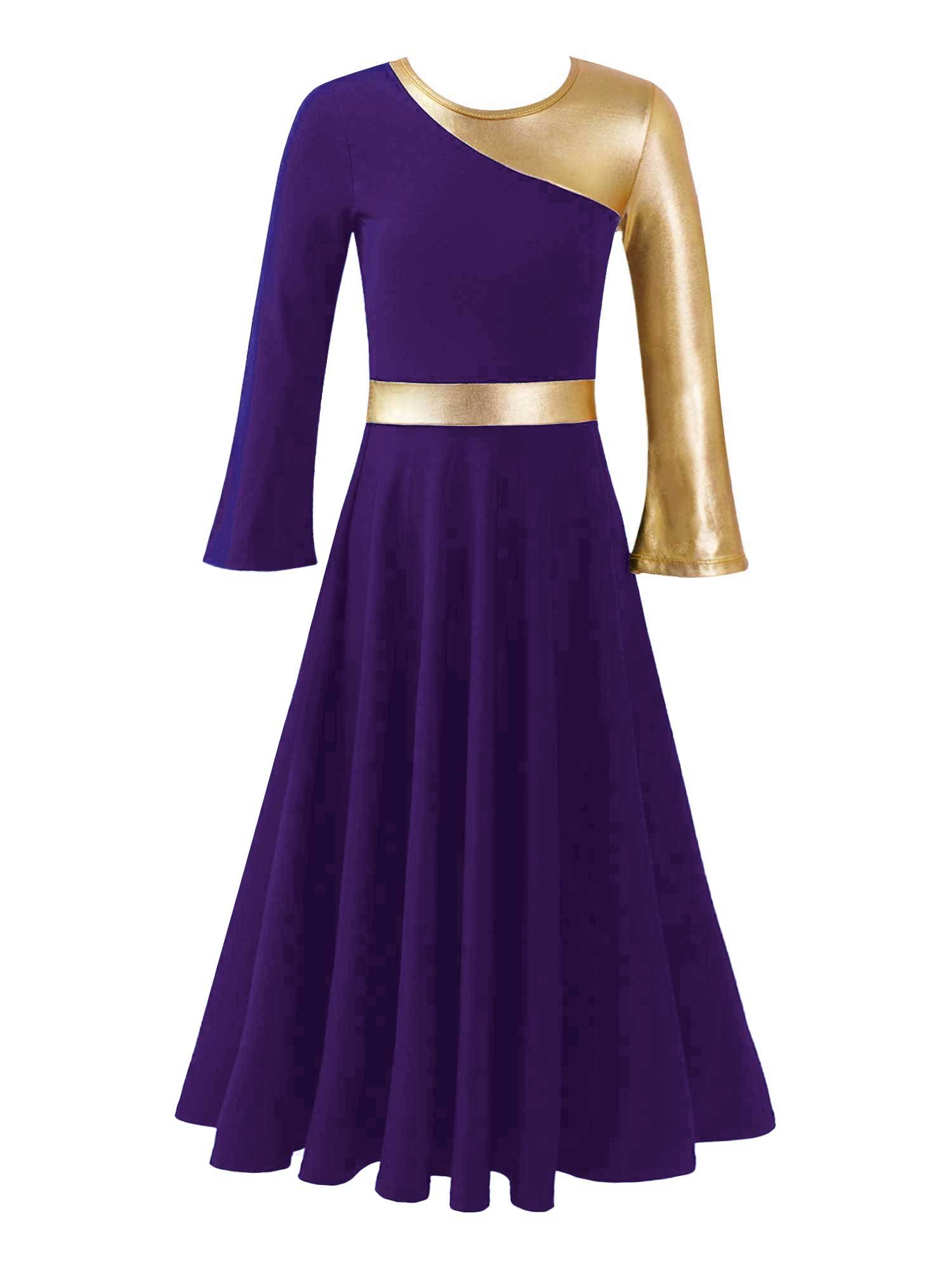 Kids Girls Bell Sleeve Praise Church Worship Dance Loose Midi Dress