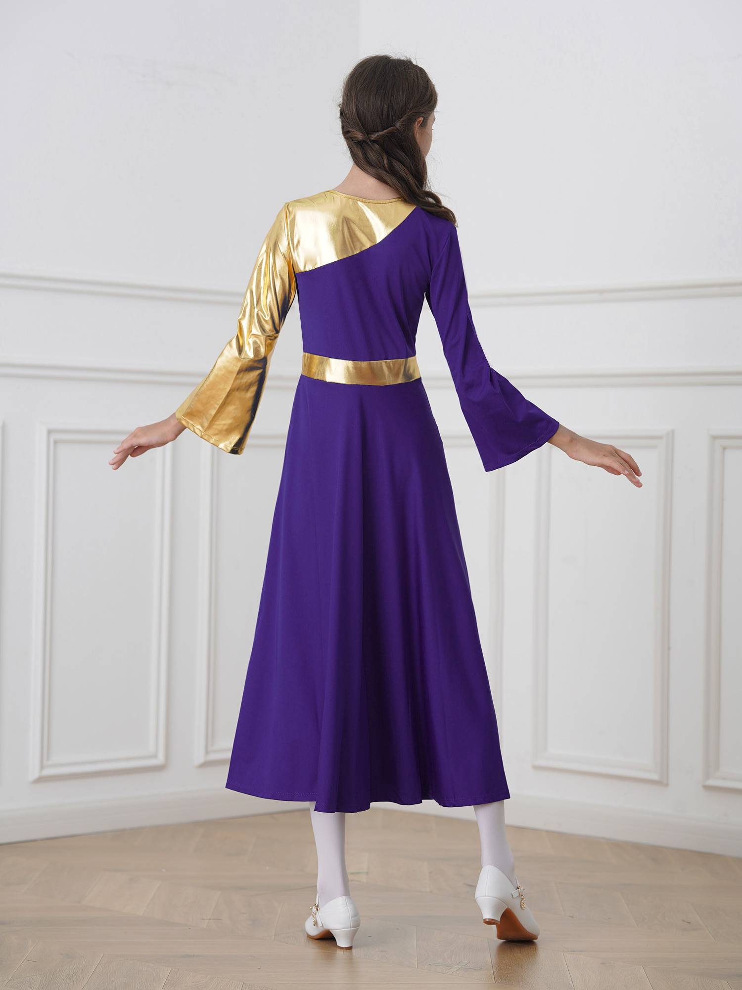 Kids Girls Bell Sleeve Praise Church Worship Dance Loose Midi Dress